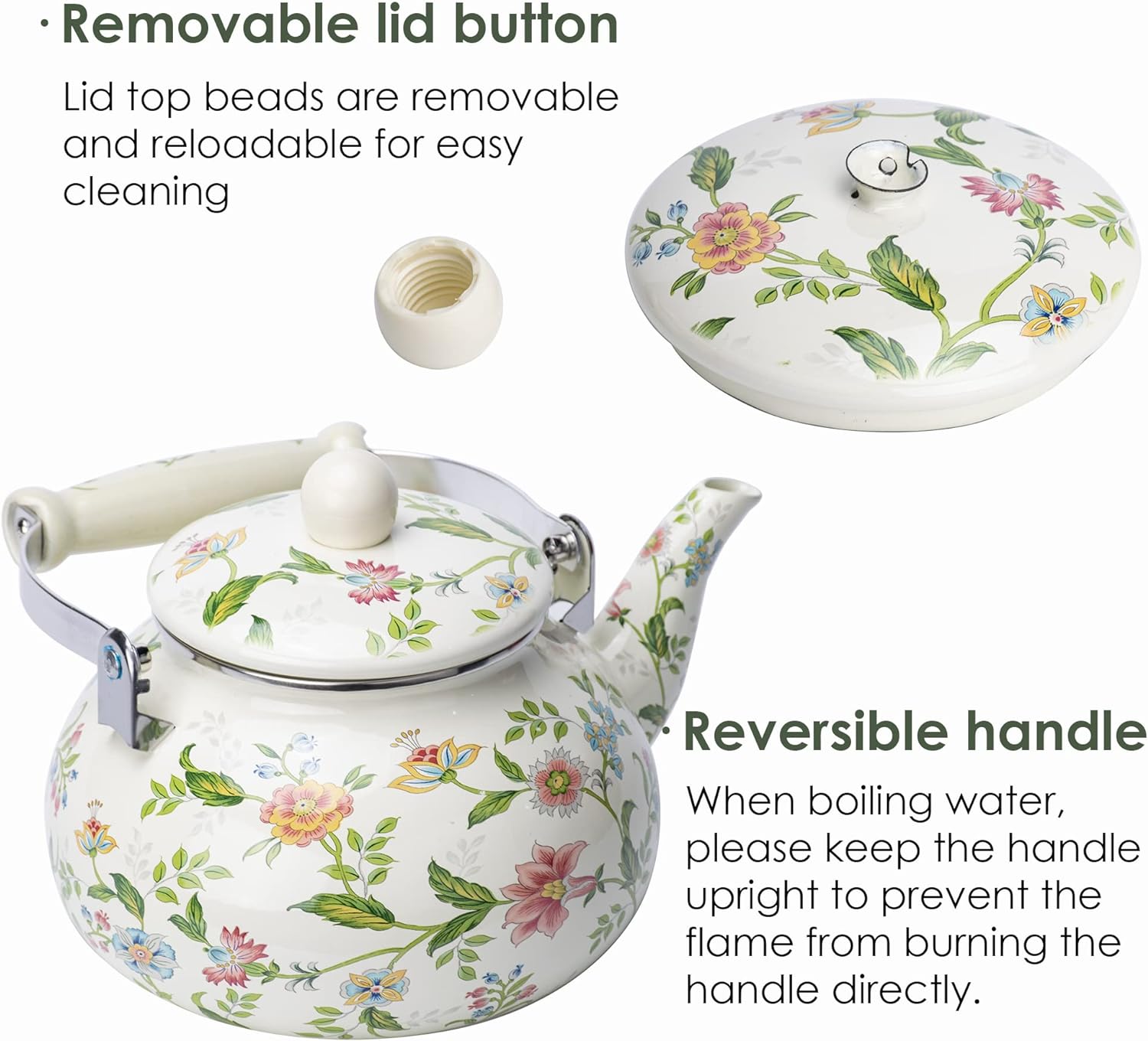 OLYTARU Enamel Teapot with Growing Floral Design