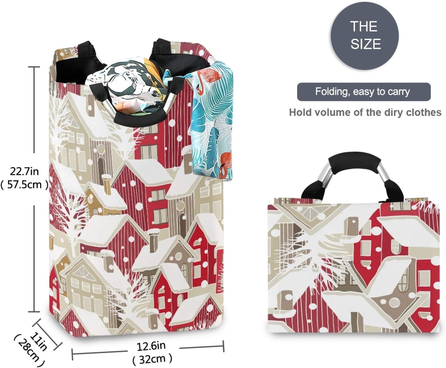 Durable Christmas Winter Houses Collapsible Laundry Basket for Efficient Storage