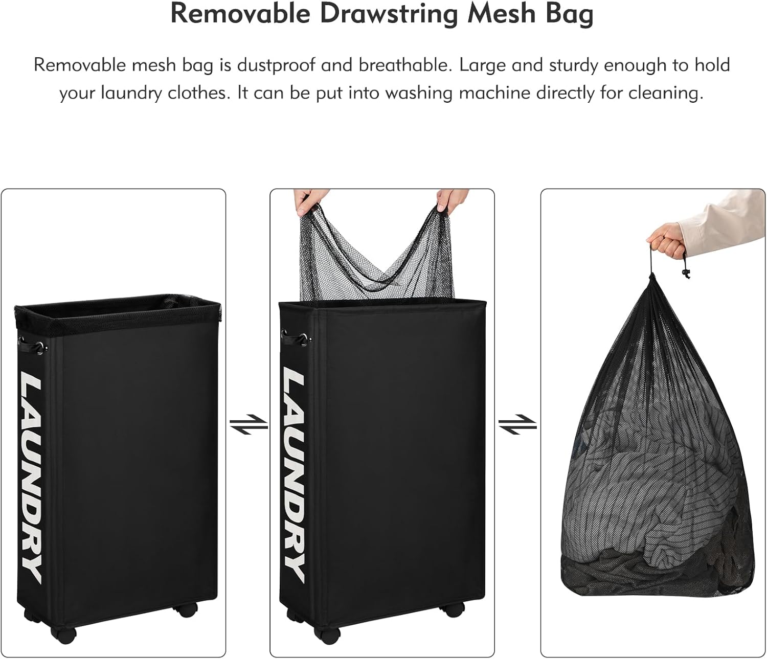 Ultra Portable 29-Inch Slim Laundry Hamper with Wheels Black