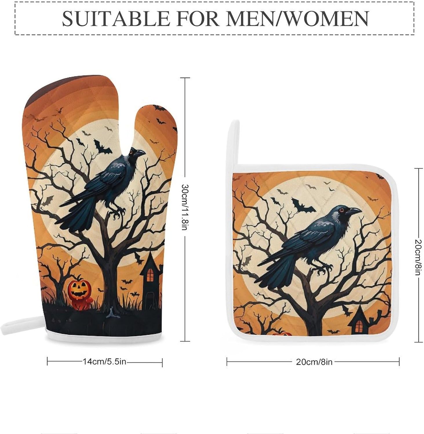 Exclusive Halloween Oven Mitts Pot Covers Set Heat-Resistant for Kitchen Use