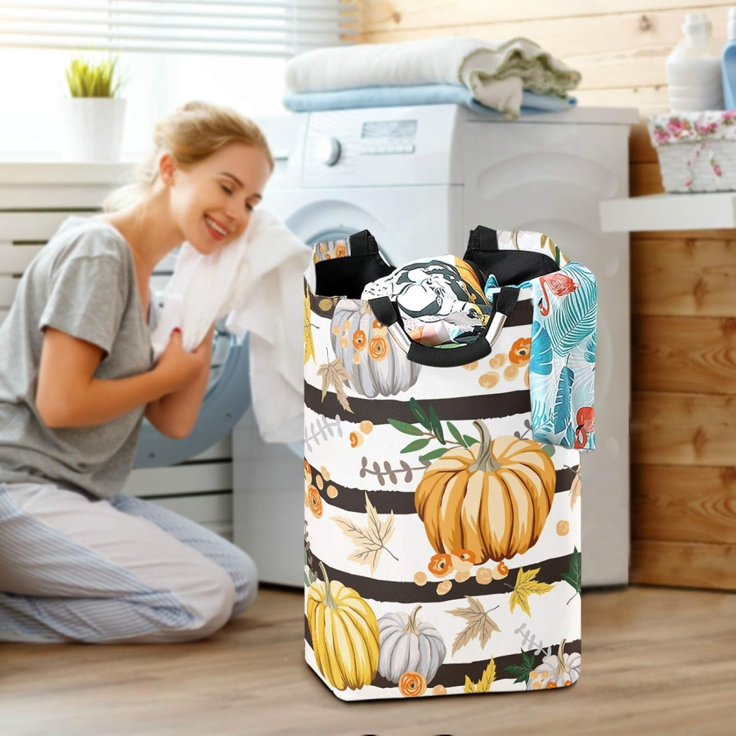Susiyu Fall Autumn Orange Pumpkins Laundry Basket