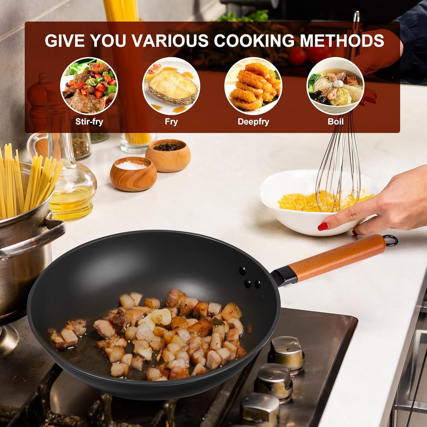 13-inch wok with lid - Perfect for cooking