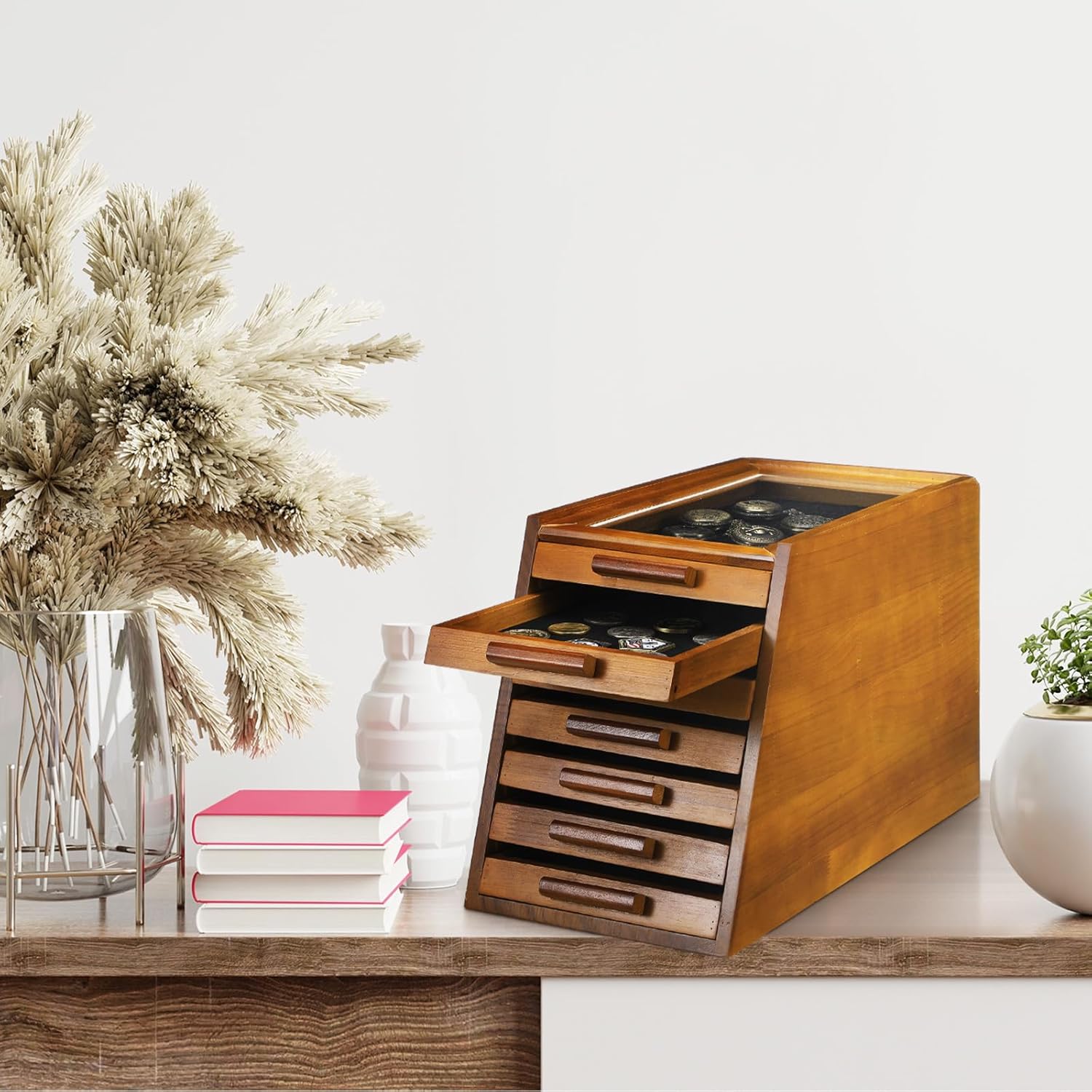 GlikCeil 7-Tier Knife Display Case with Felt Bottom and Glass Top