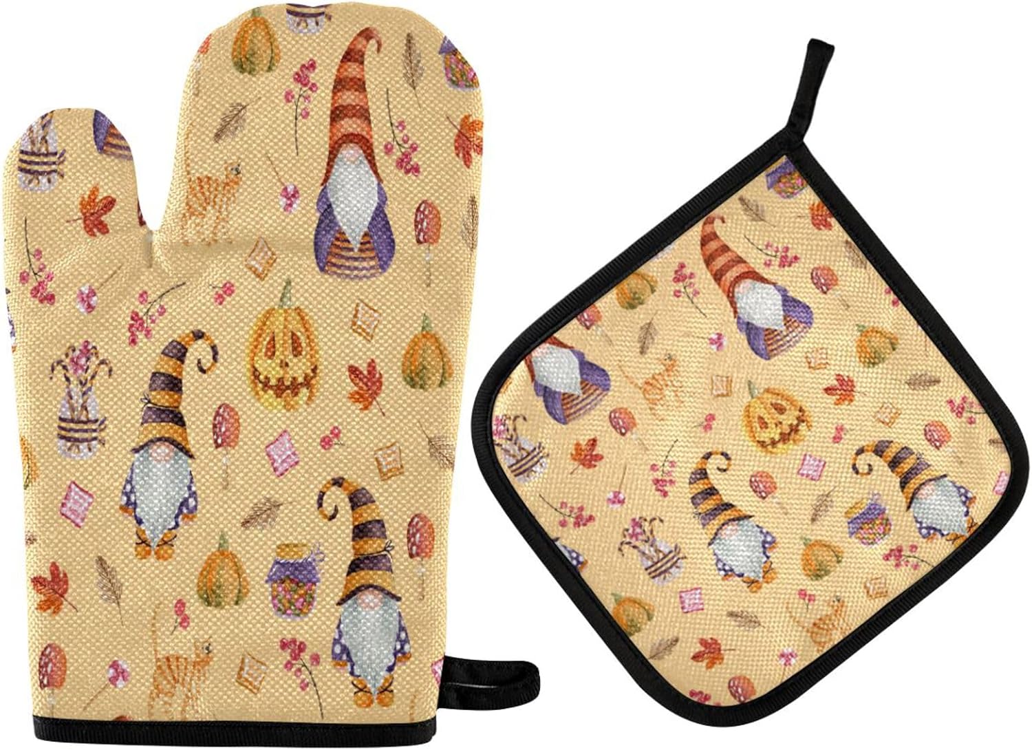 QUGRL Vintage Halloween Gnomes Oven Mitts Set