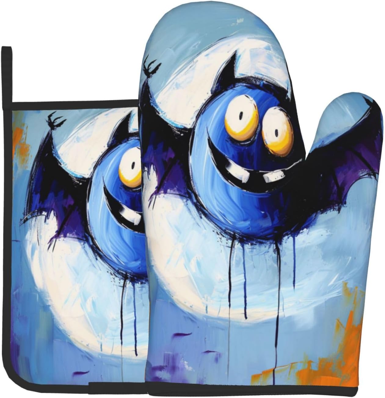 Halloween Bat Graffiti Oven Mitts Set