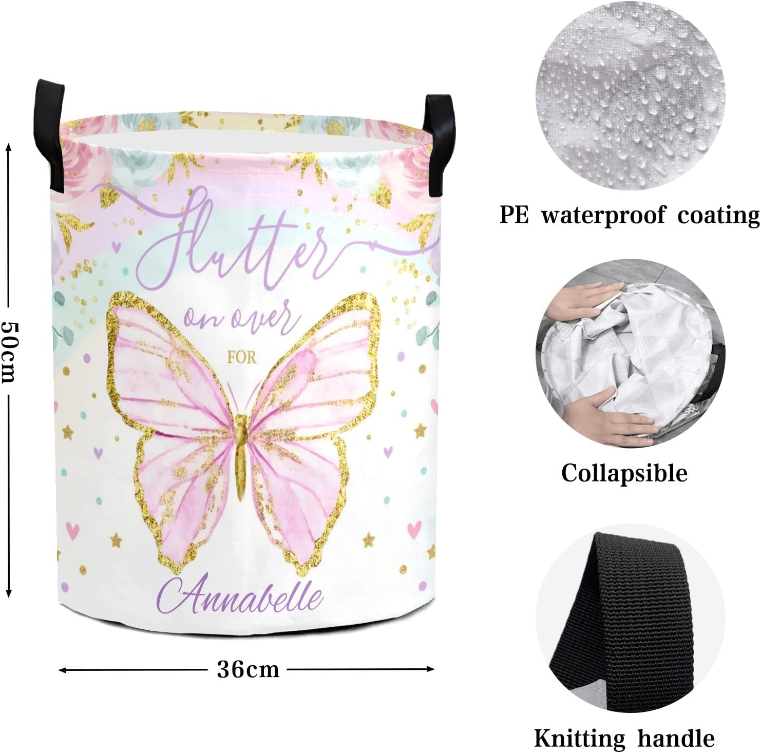 Customizable Butterfly Floral Pattern Water Resistant Laundry Basket