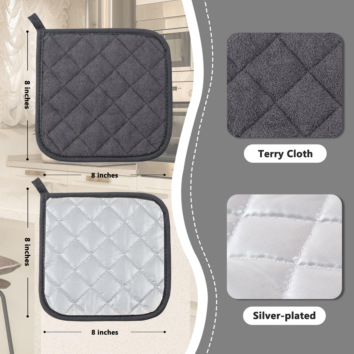 Joyhalo 4 Pack Grey Heat Resistant Pot Holders