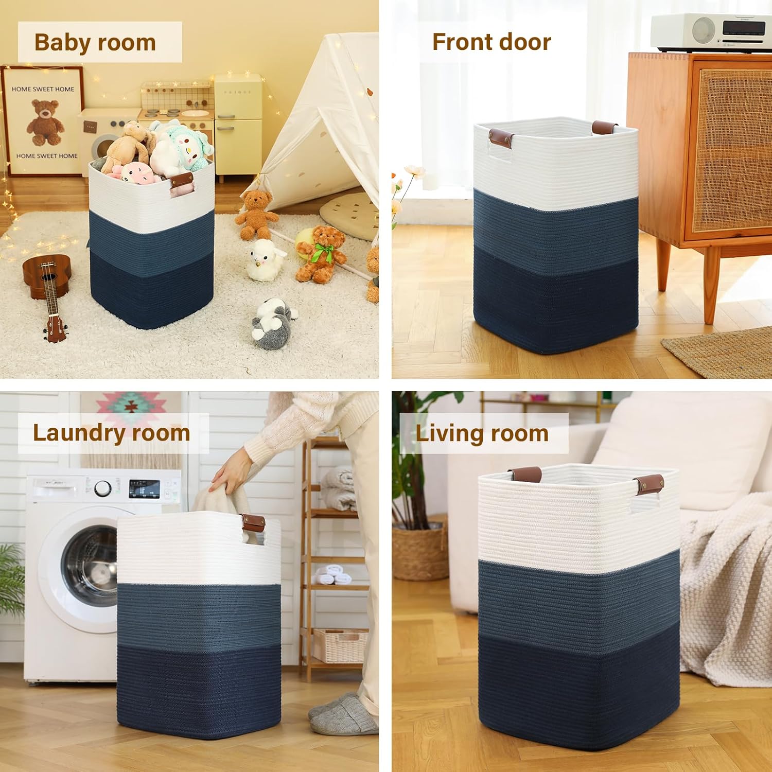 SIXDOVE Extra Large Laundry Hamper Woven Gradient Blue Basket
