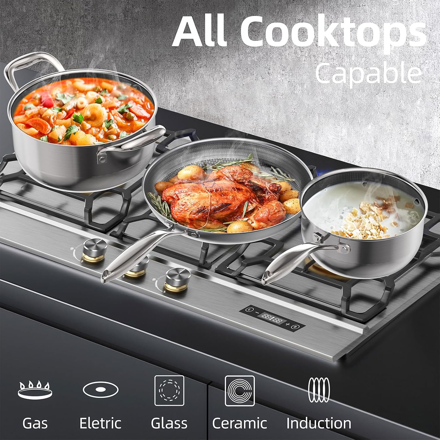 3 Quart Stainless Steel Saucepan with Ceramic Lid