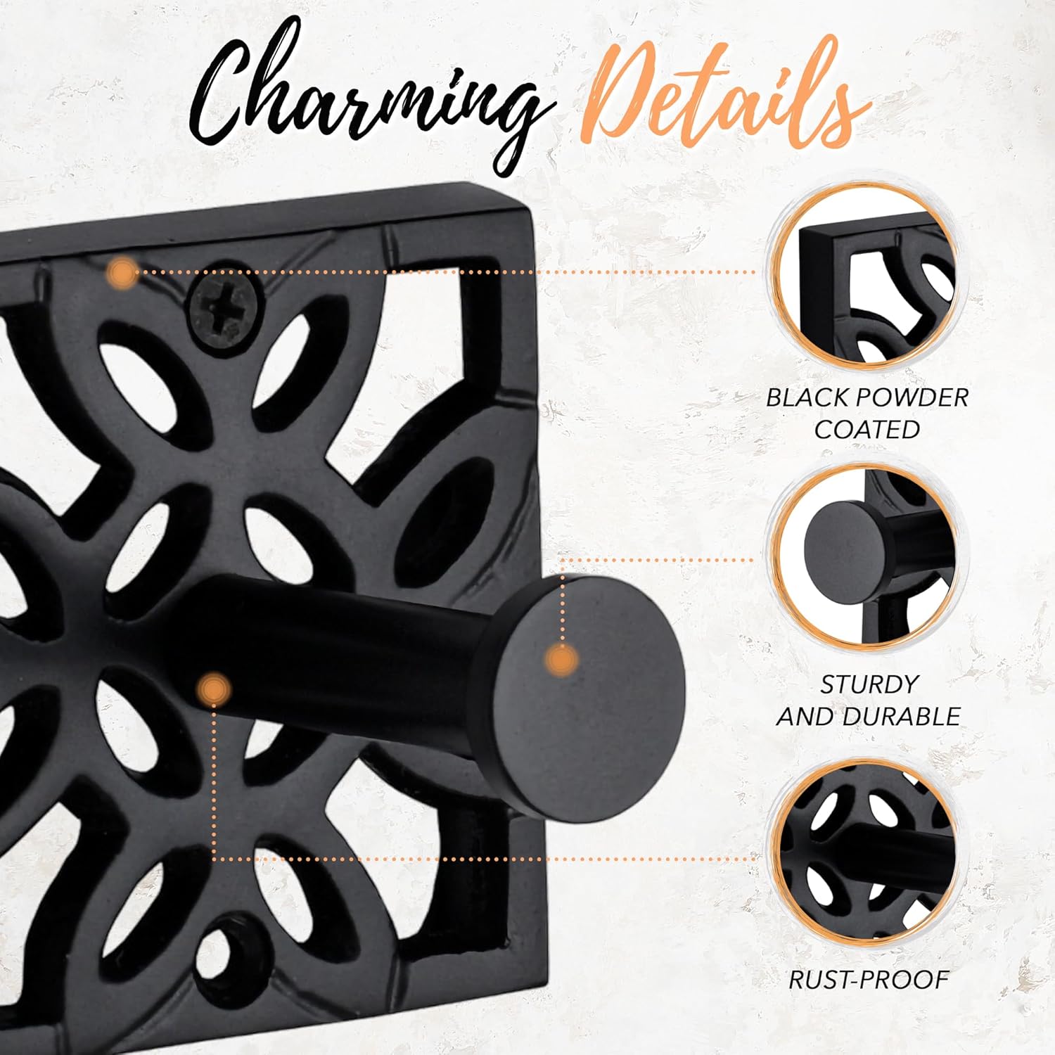 Black wall-mounted towel robe hook Rustproof Durable