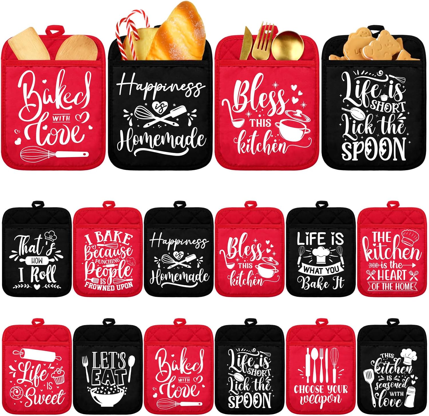 12 Pcs Funny Kitchen Pot Holders with Pocket for Baking and Beyond