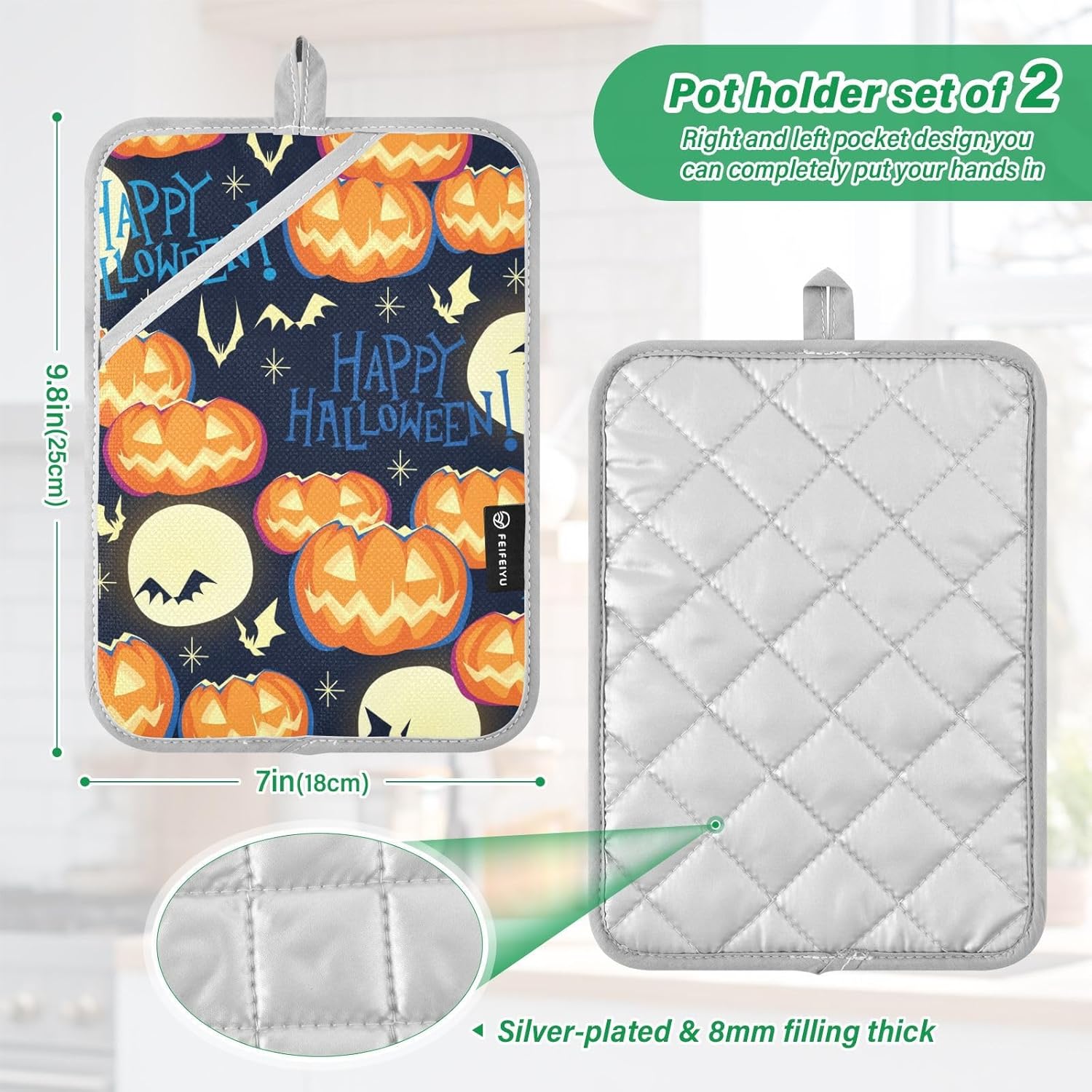 creative Halloween Orange Pumpkins Potholders Set for Kitchen Heat Protection