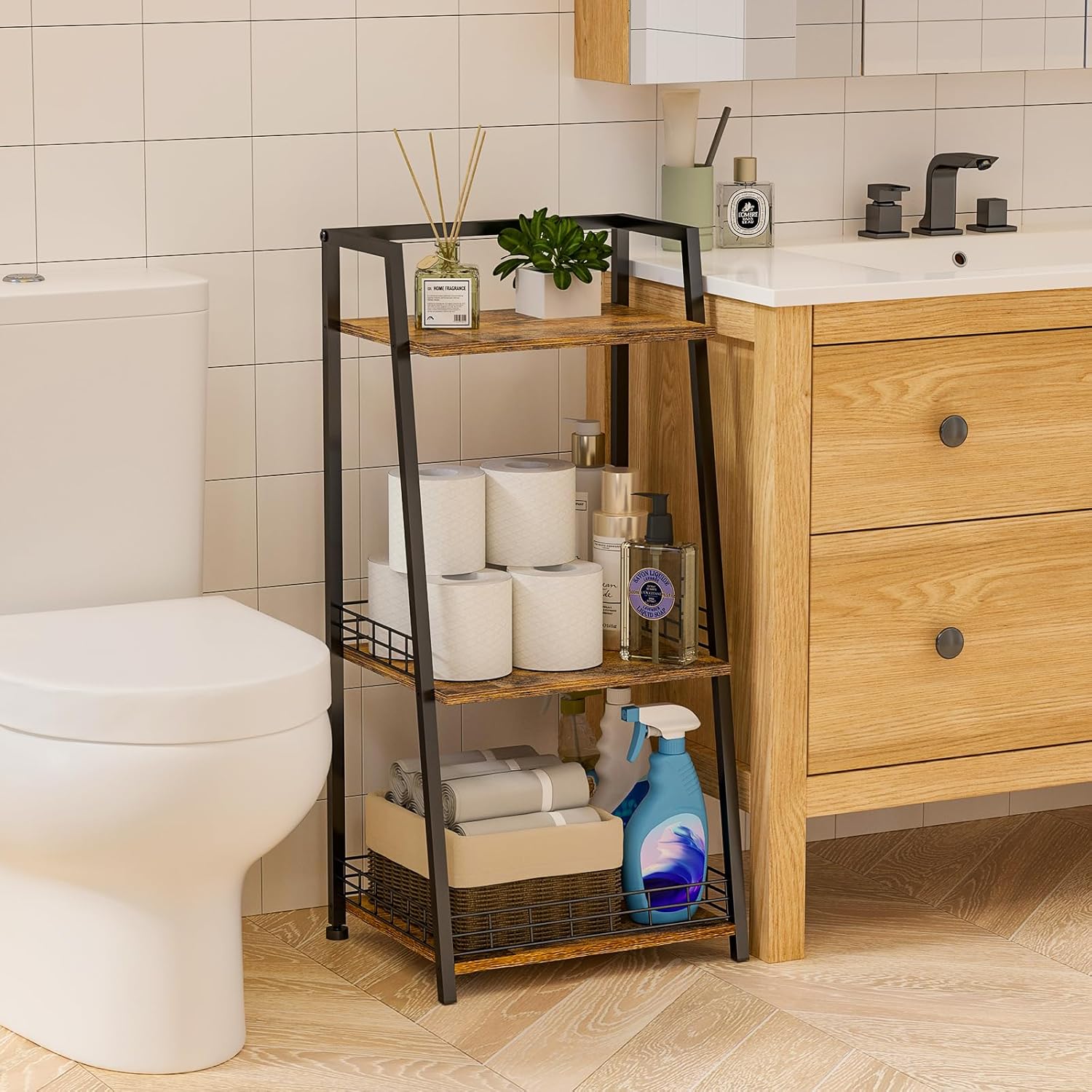 Stylish 3-Tier Bathroom Organizer with Metal Frames for Efficient Storage