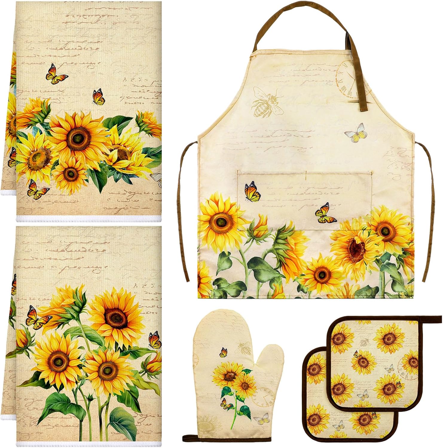 Bencailor 7 Pcs Kitchen Towels Set with Oven Mitt and Apron