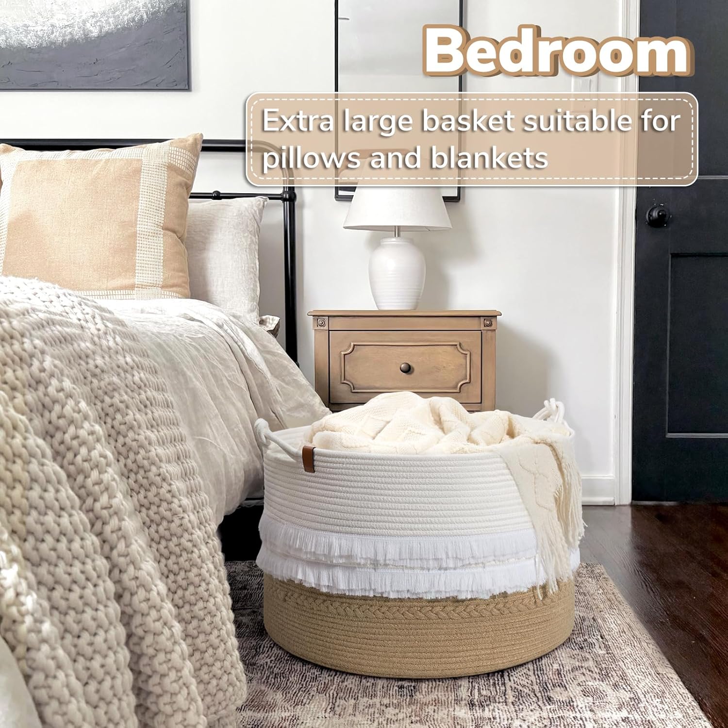 CherryNow Large Wicker Laundry Basket for Home