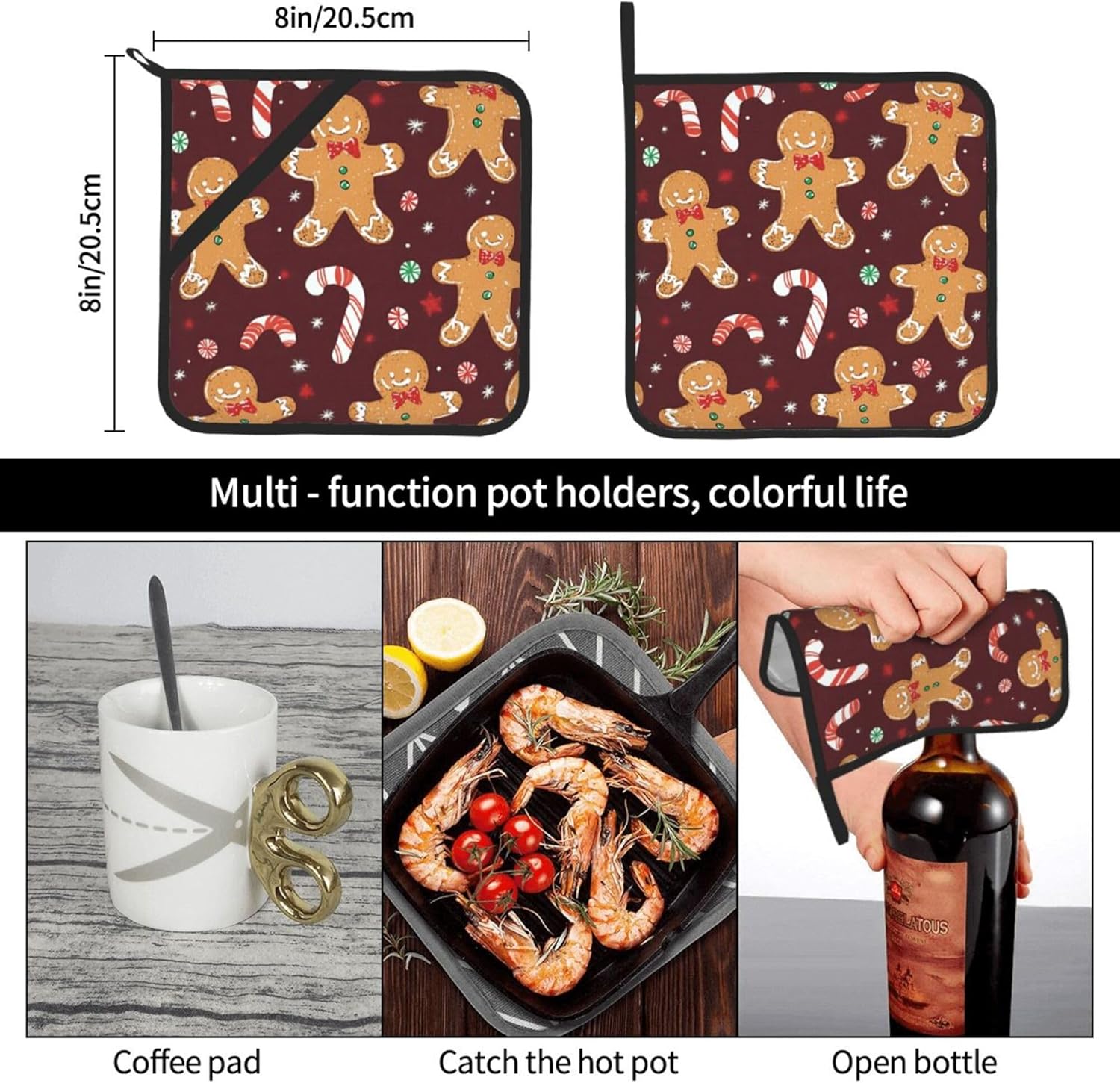 boxed Christmas gingerbread candy pot holders set of 2