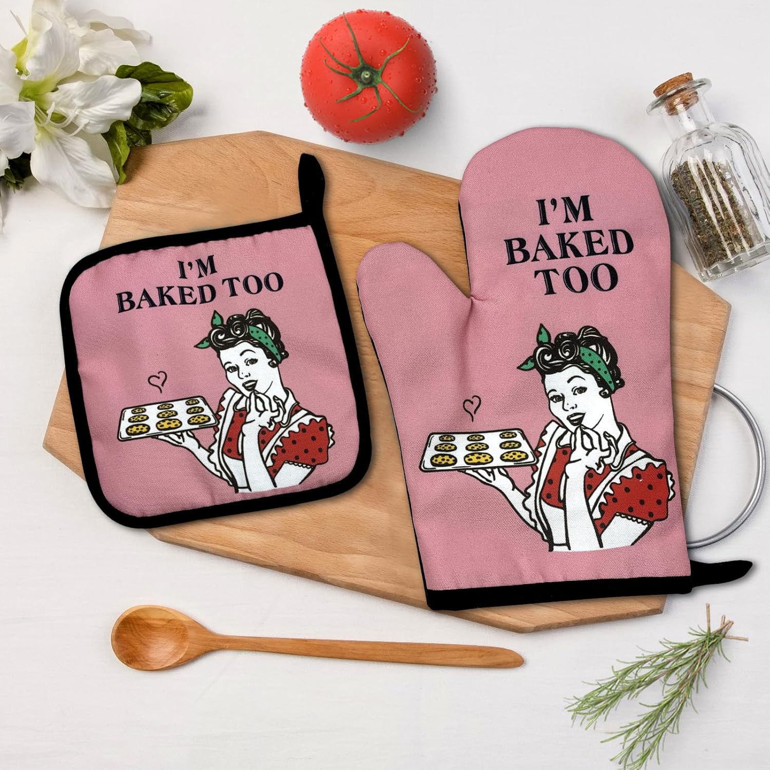 Jxubeuro Im Baked Too Funny Oven Mitts Pot Holders Set of 2
