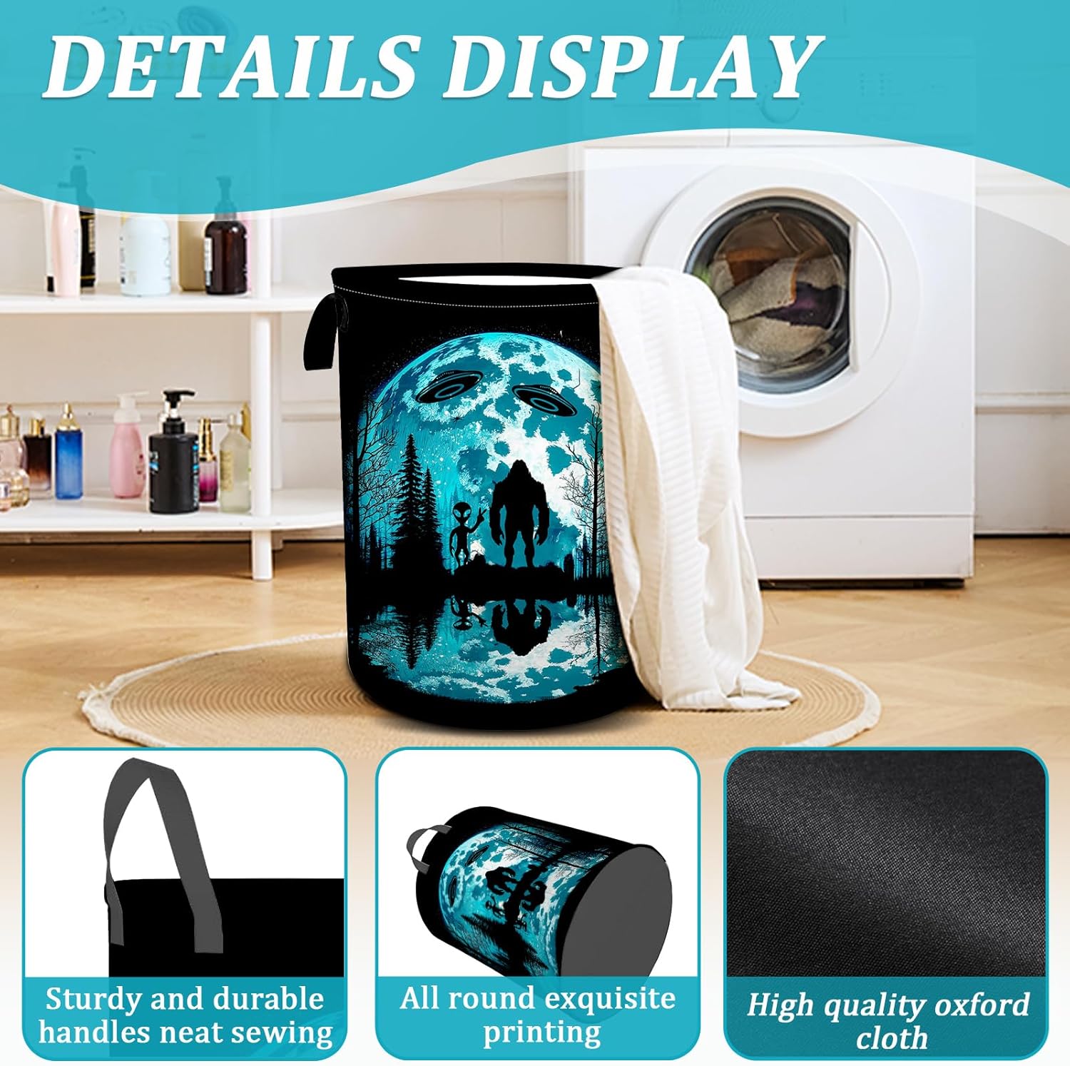 Bigfoot and Alien Laundry Basket 157x196 Foldable Waterproof Hamper