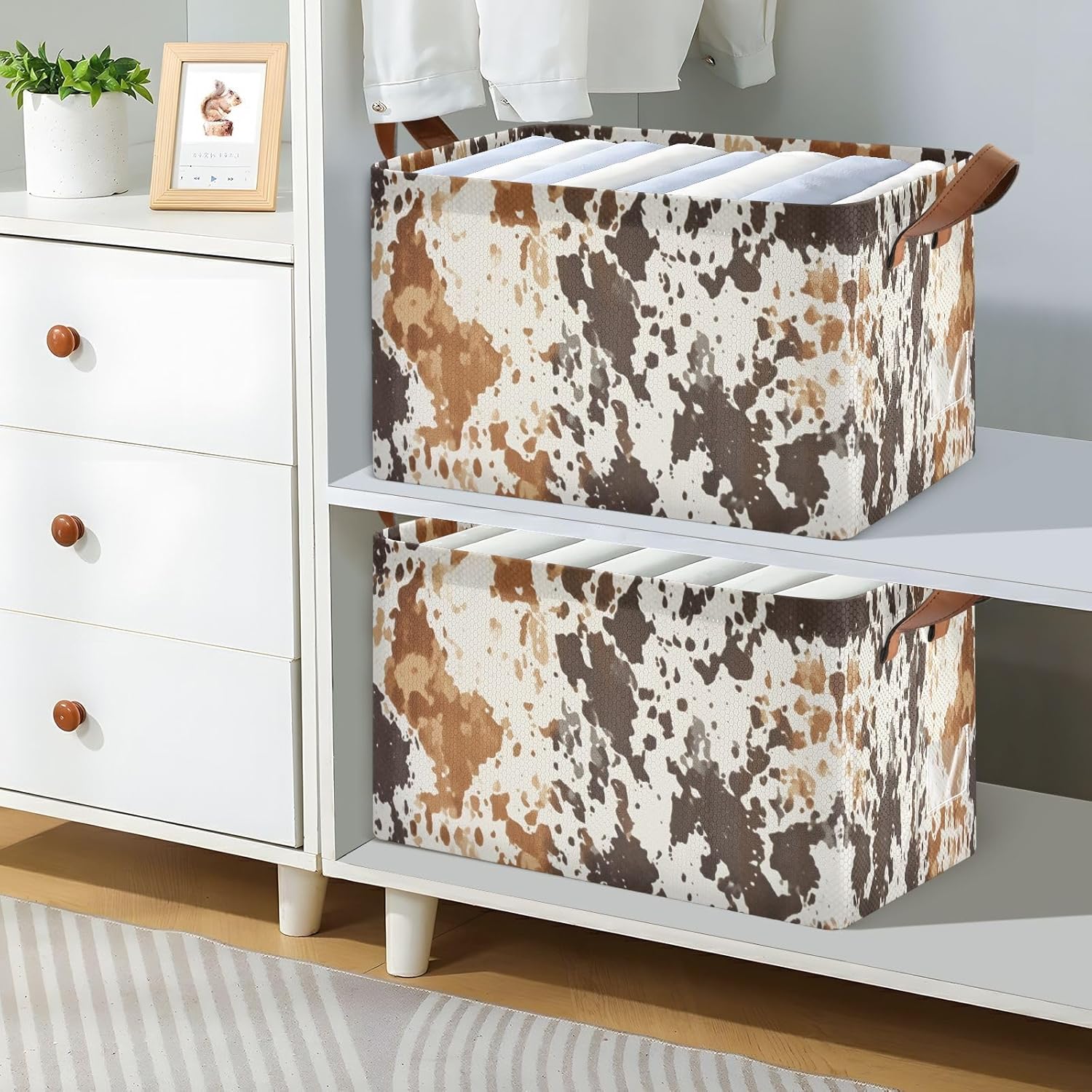 yetetasbin cow print storage basket