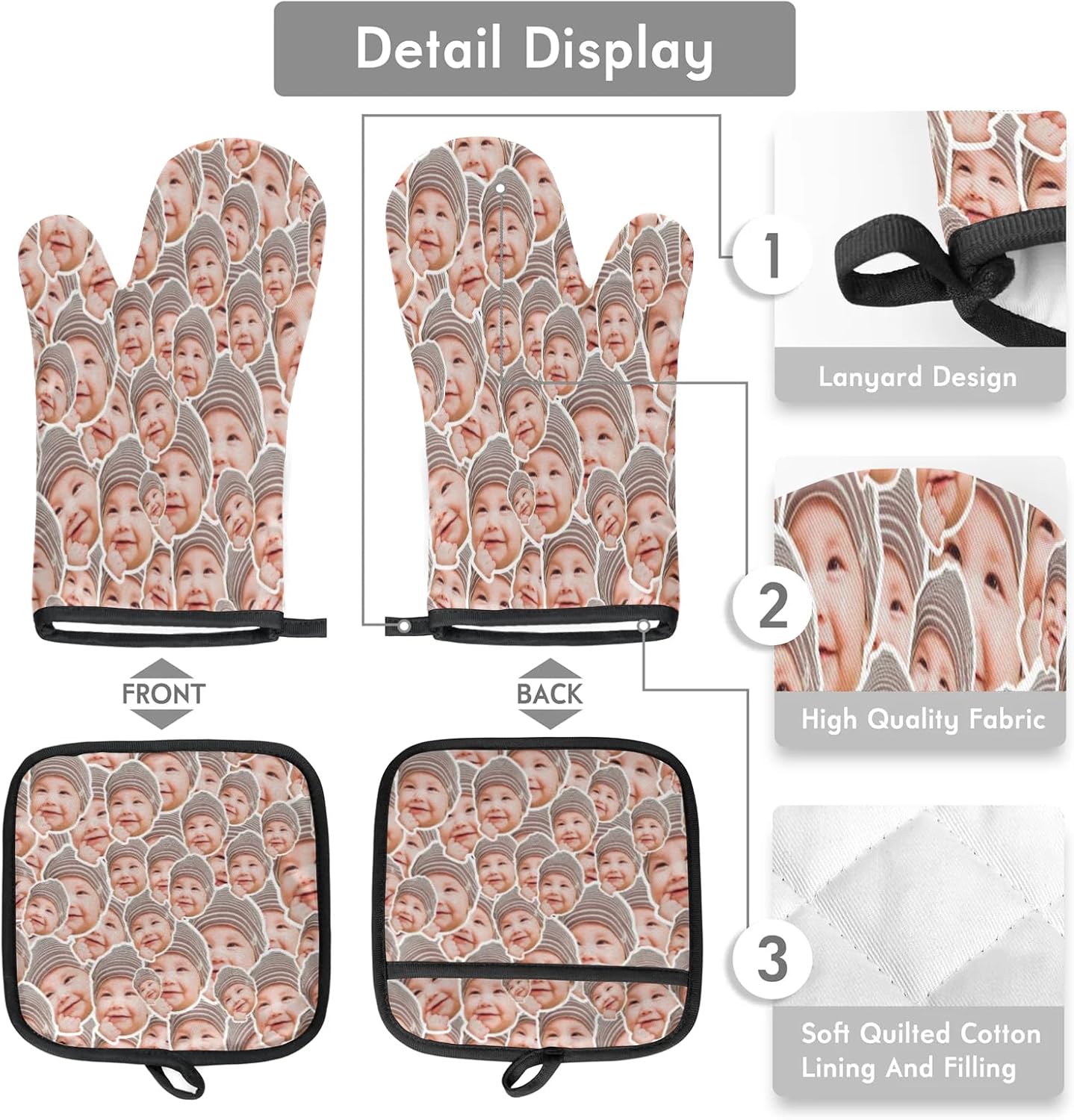 Personalized Oven Mitt Pot Holder Set with Your Face