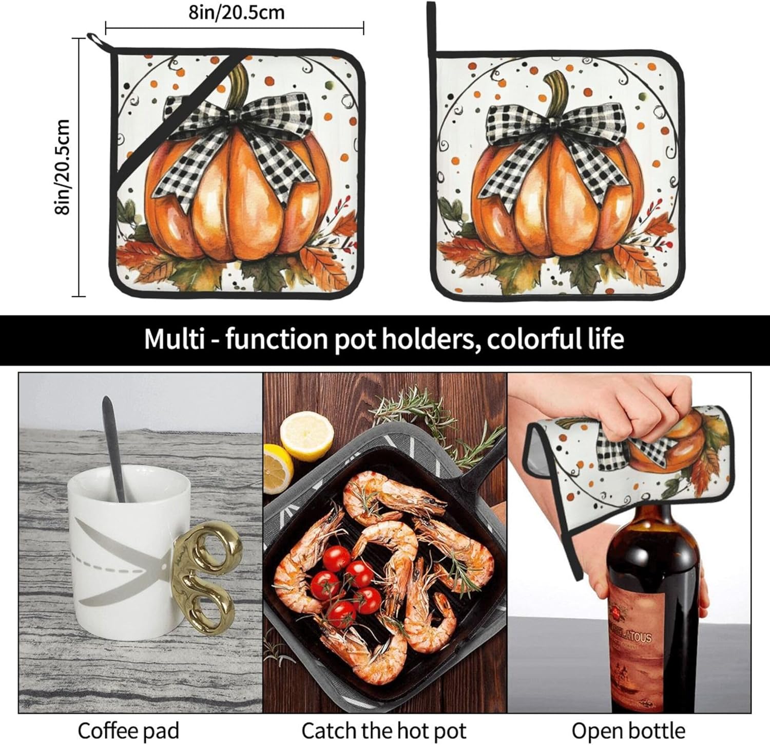 Orange Polka Dots Fall Pumpkin Pot Holder Set of 2