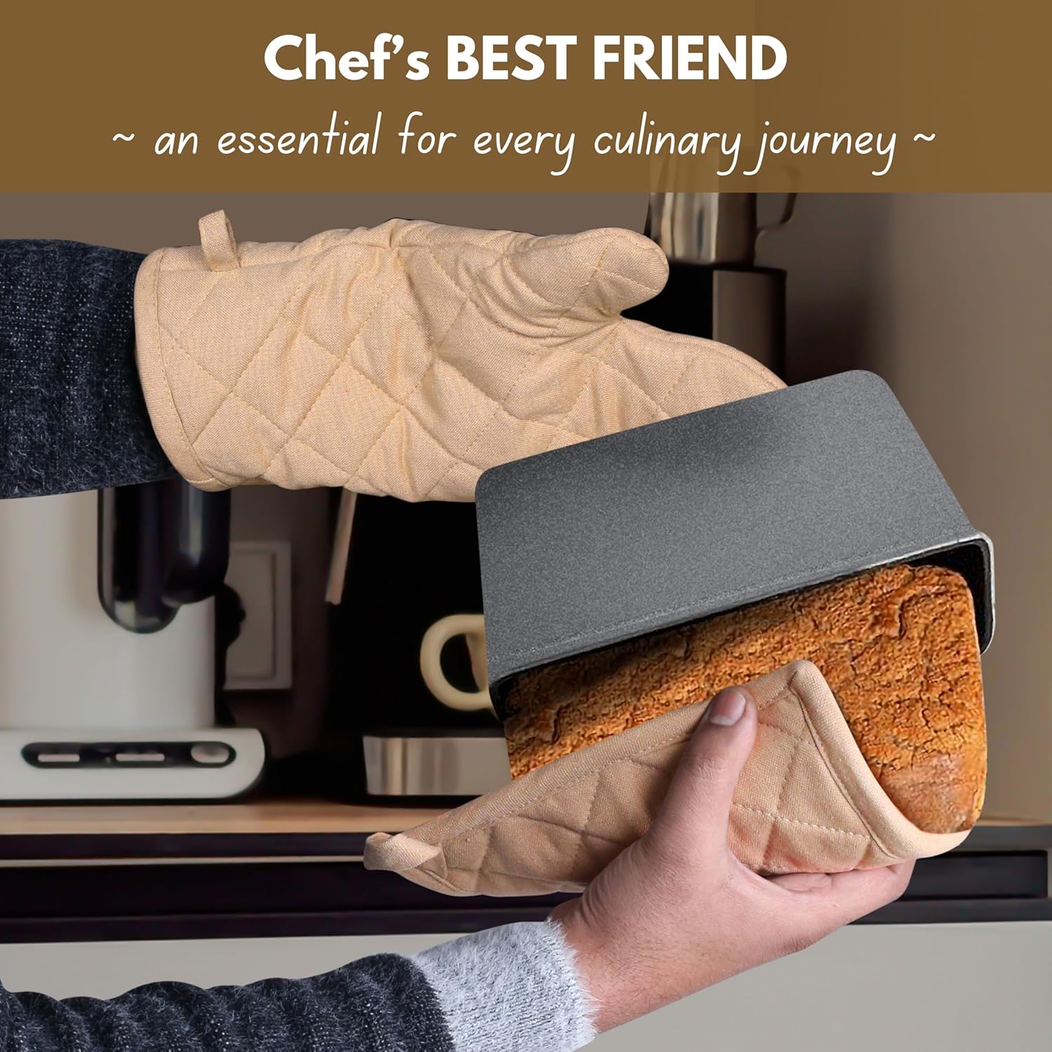 Native Fab 4-Piece Cotton Oven Mitts and Pot Holders Set - Beige