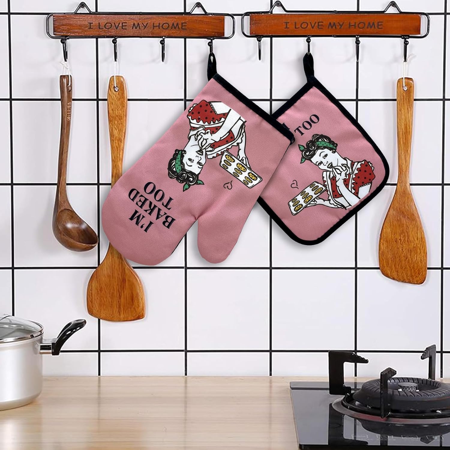 Jxubeuro Im Baked Too Funny Oven Mitts Pot Holders Set of 2