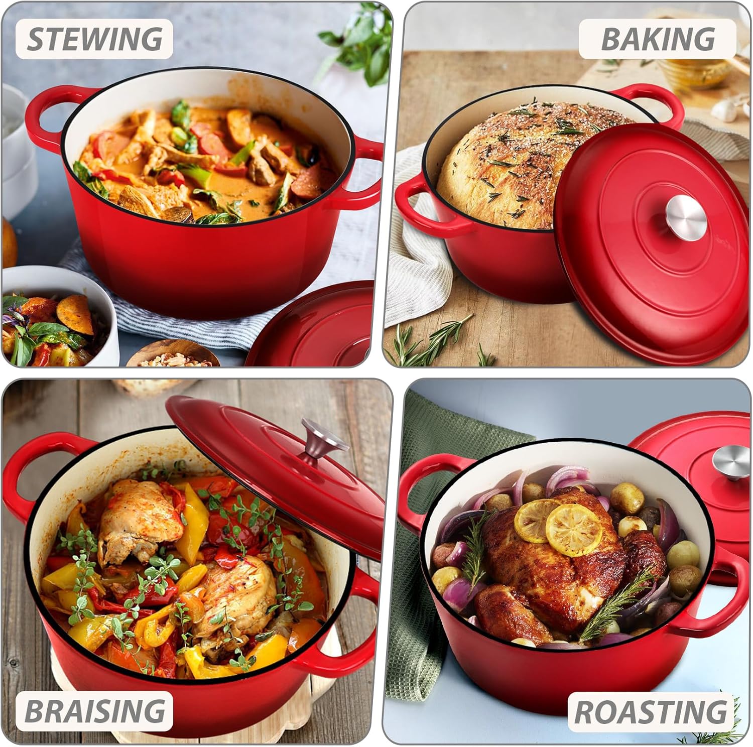 Joyfair 5 Qt Dutch Oven Pot with Red Lid