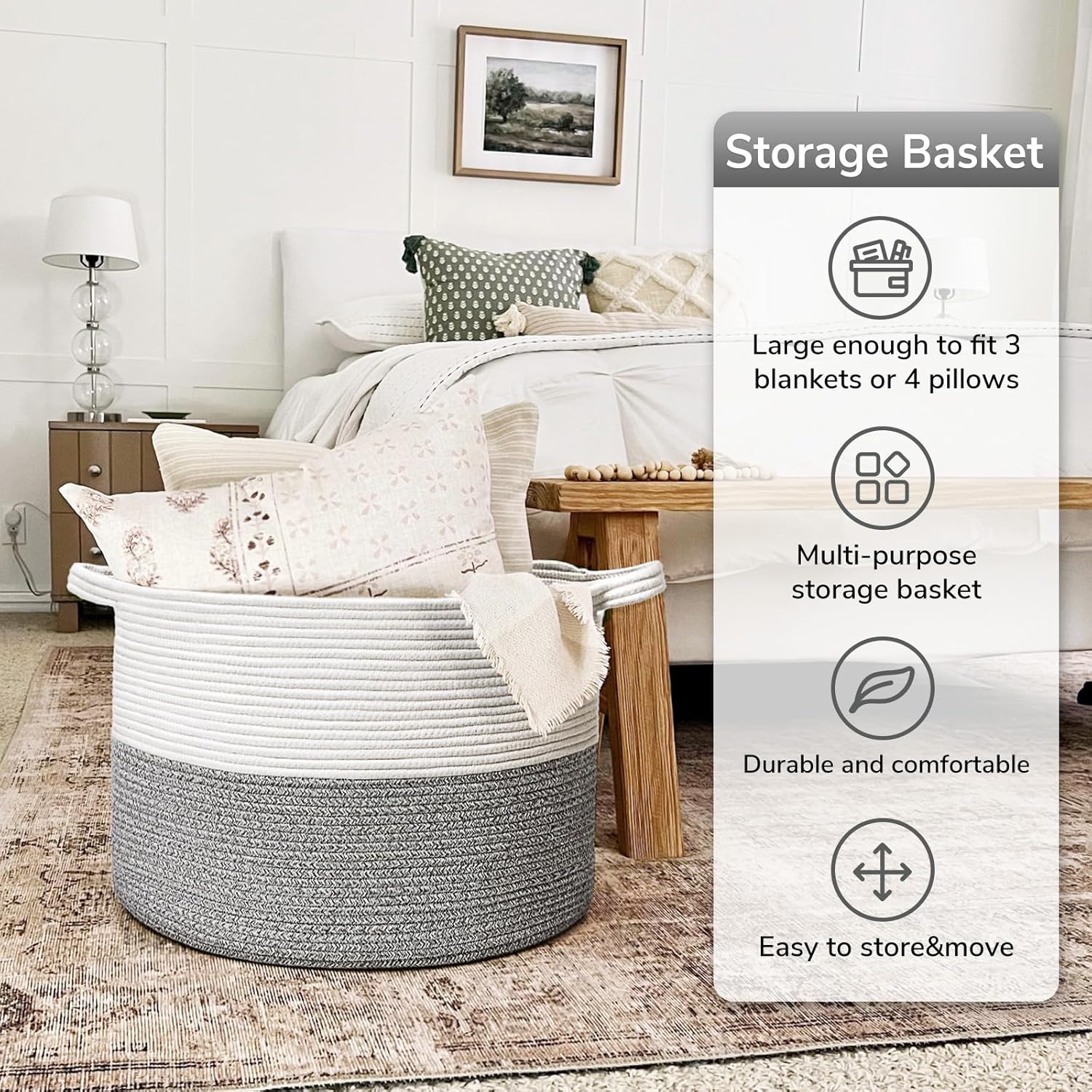 Goodpick Extra Large Rope Basket 83L Perfect for Storage