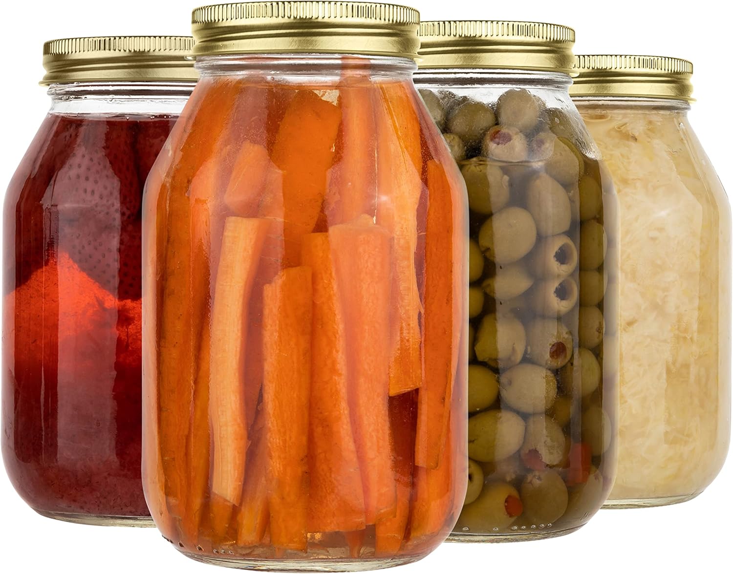 kitchentoolz 32-Ounce Canning Jars 4 Pack with Gold Lids