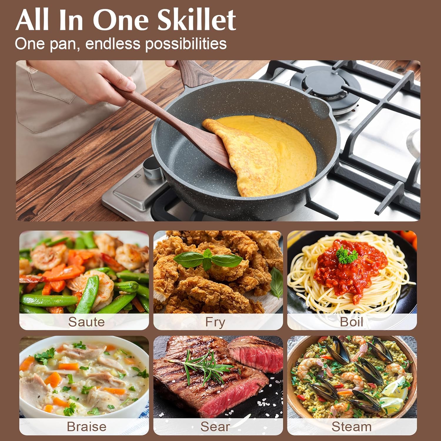 SENSARTE Nonstick Saut Pan with Lid 10-Inch