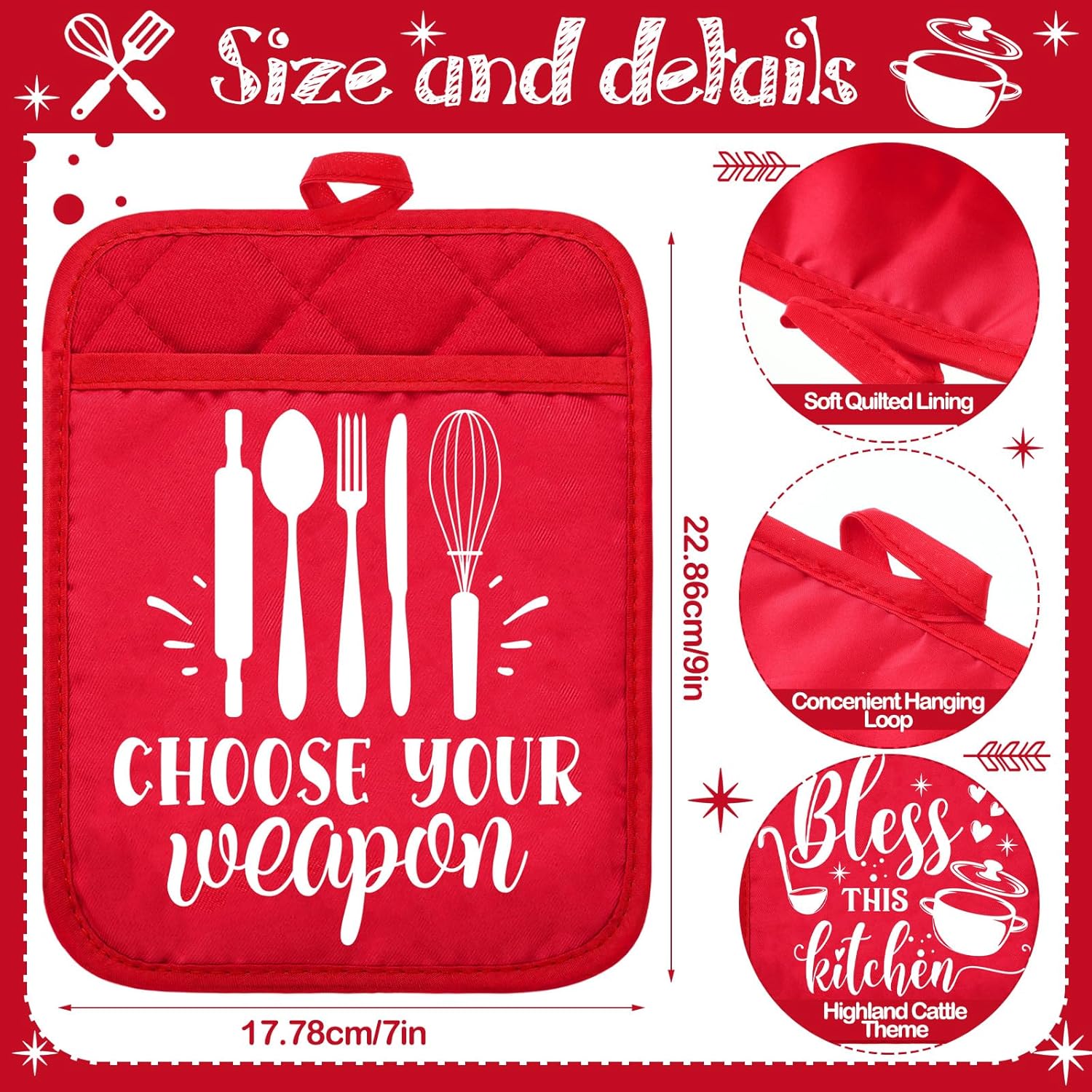 12 Pcs Funny Kitchen Pot Holders with Pocket for Baking and Beyond