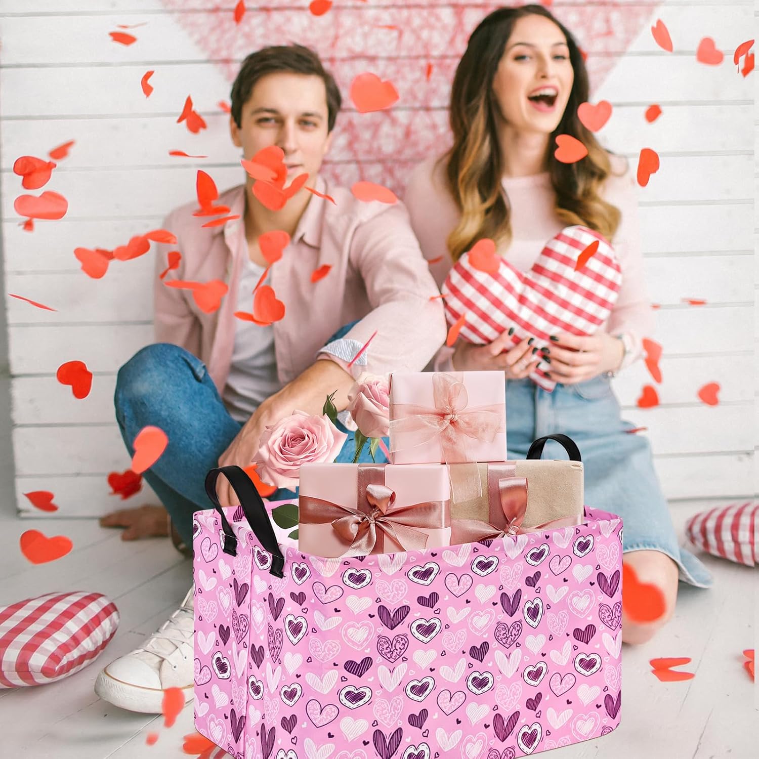 ACMUUNI Pink Heart Storage Basket for Kids and Laundry