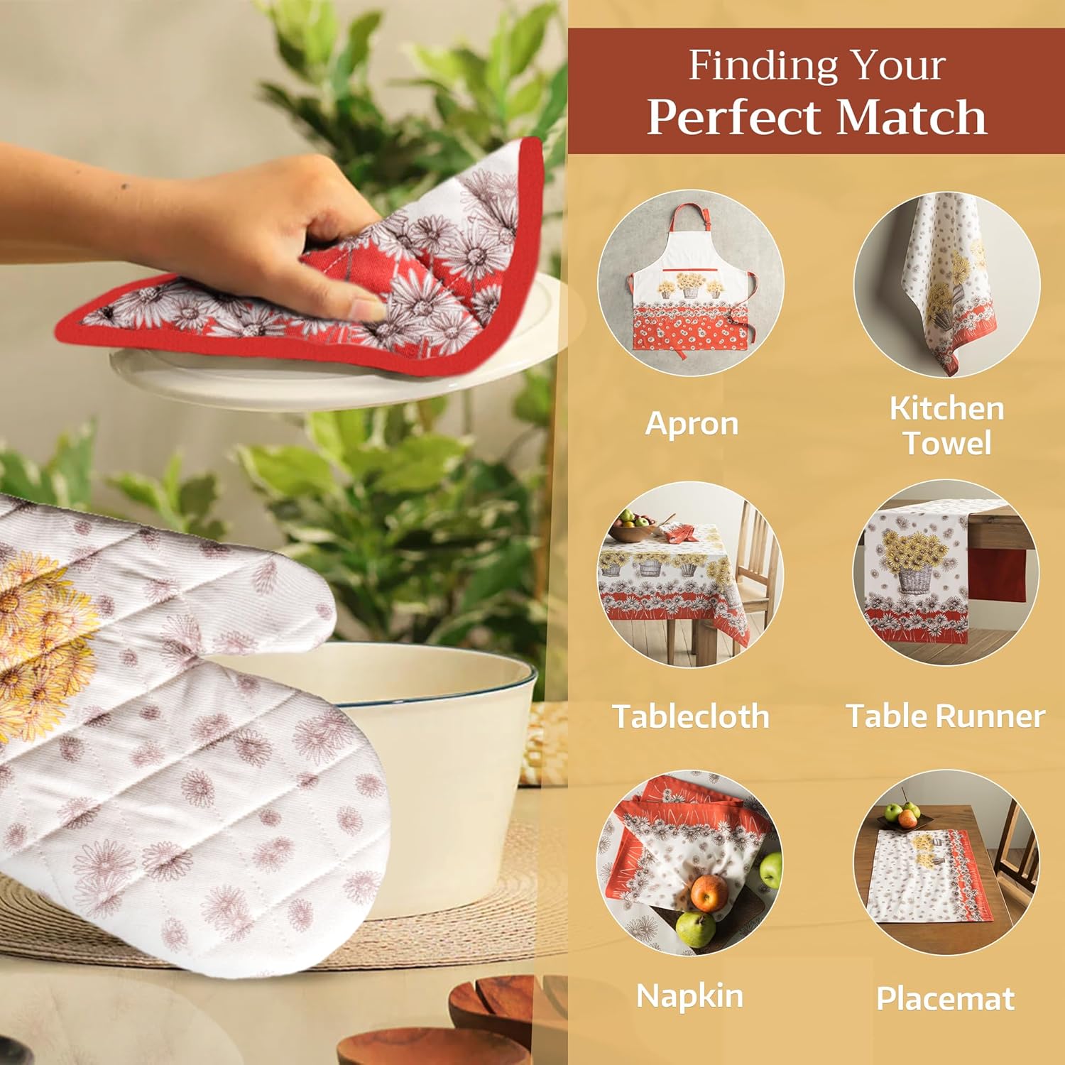 8x8 Heat-Resistant Cotton Potholder with Loop for Kitchen Use