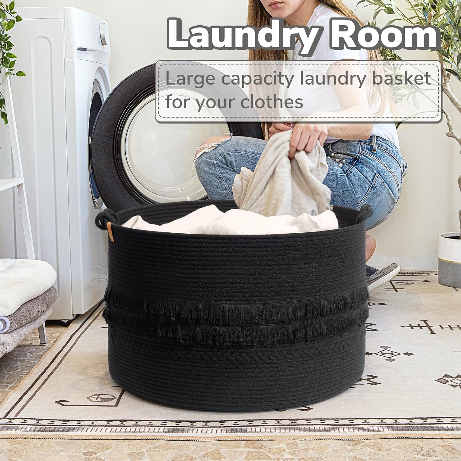 CherryNow - Premier Extra Large Black Laundry Basket