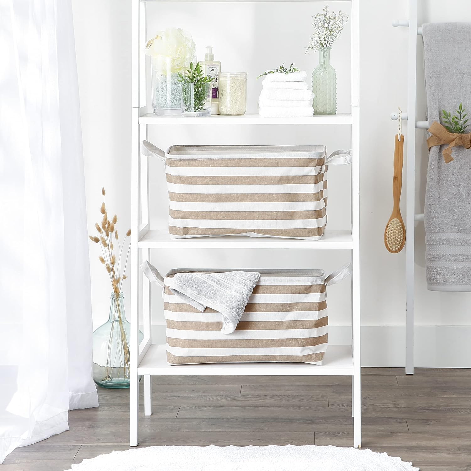 DII laundry storage collection Stone Stripe Collapsible Bins 2 piece set
