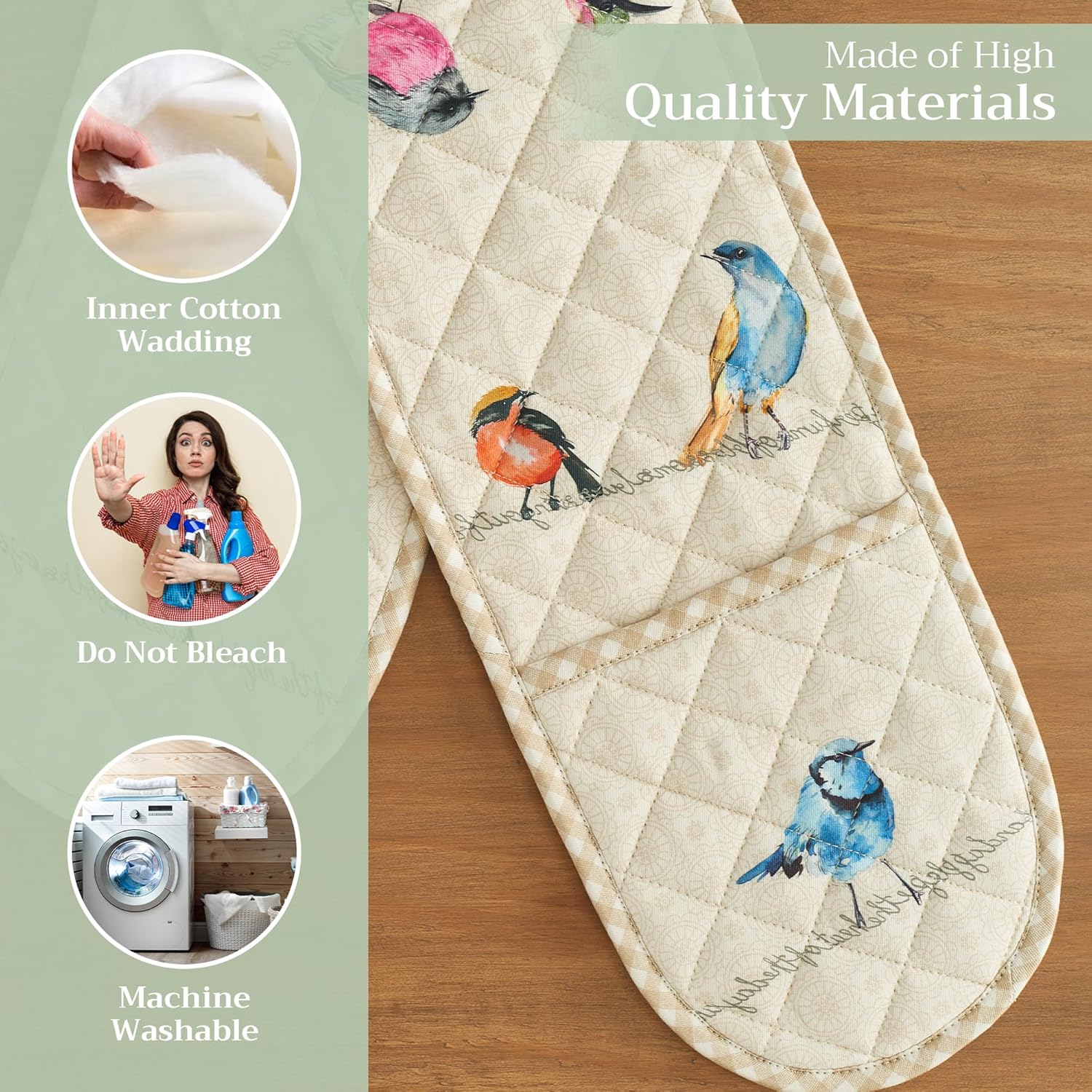 Premium 100 Cotton Double Oven Mitts for Bakers Chefs