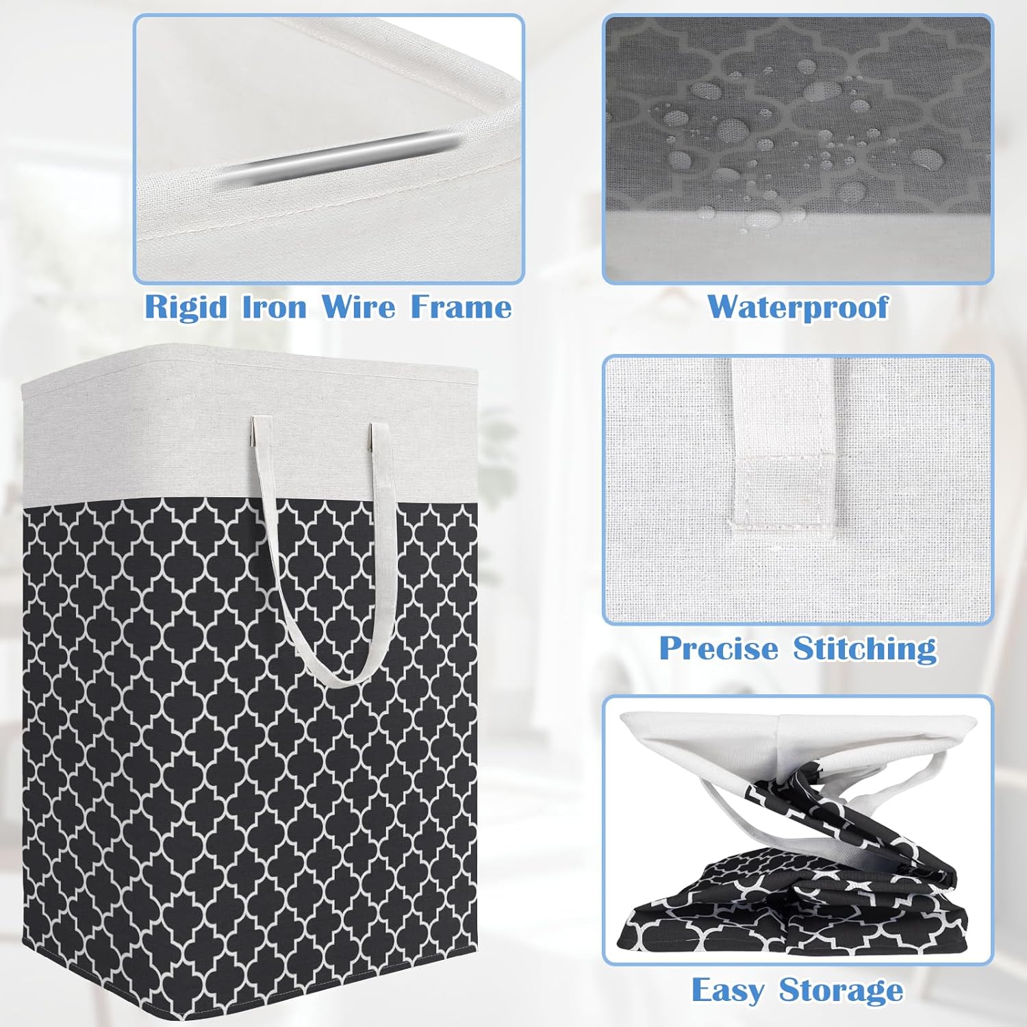 BlissTotes 3-Pack Freestanding Waterproof Laundry Basket Collapsible for HomeDorm