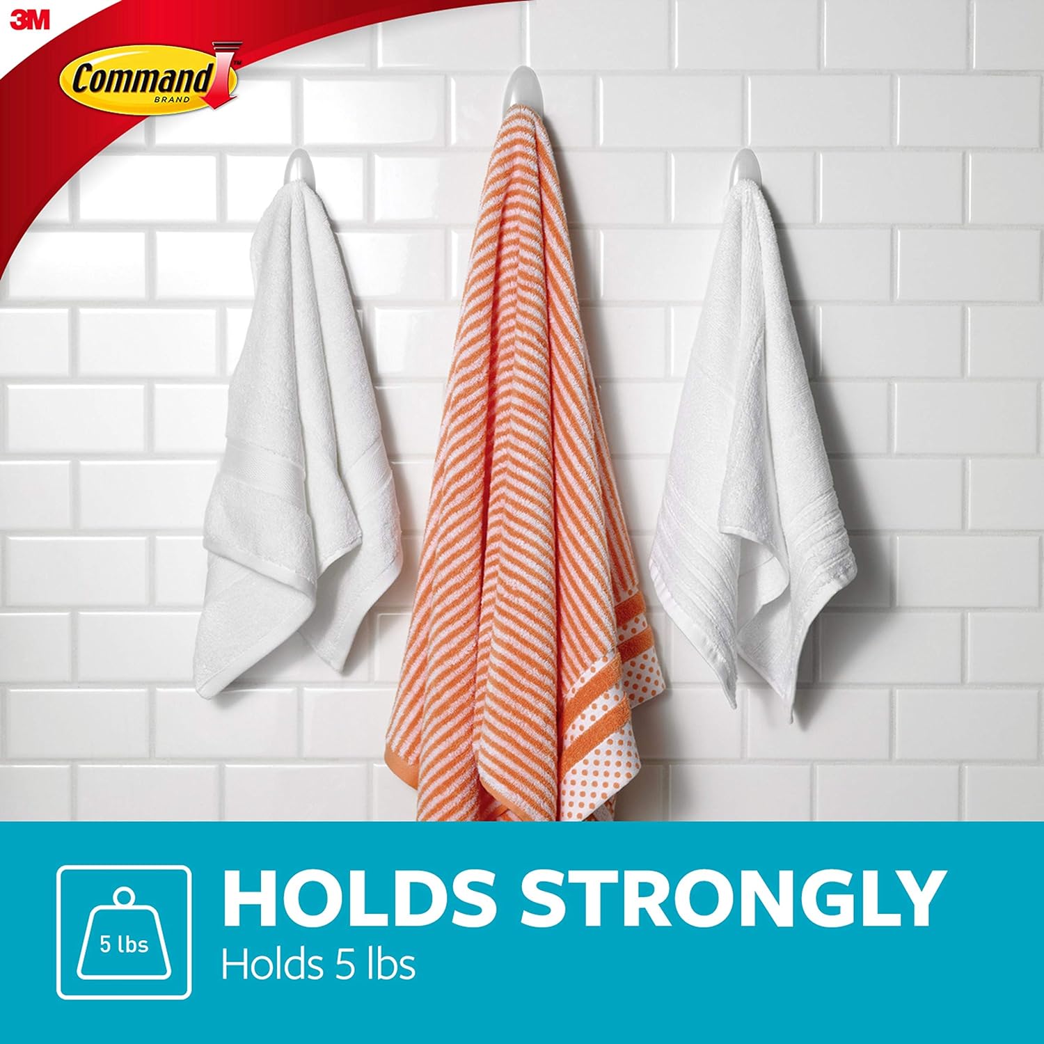 Bath Damage-Free Towel Organizer 3-Large Clear Frosted Water-Resistant Strips