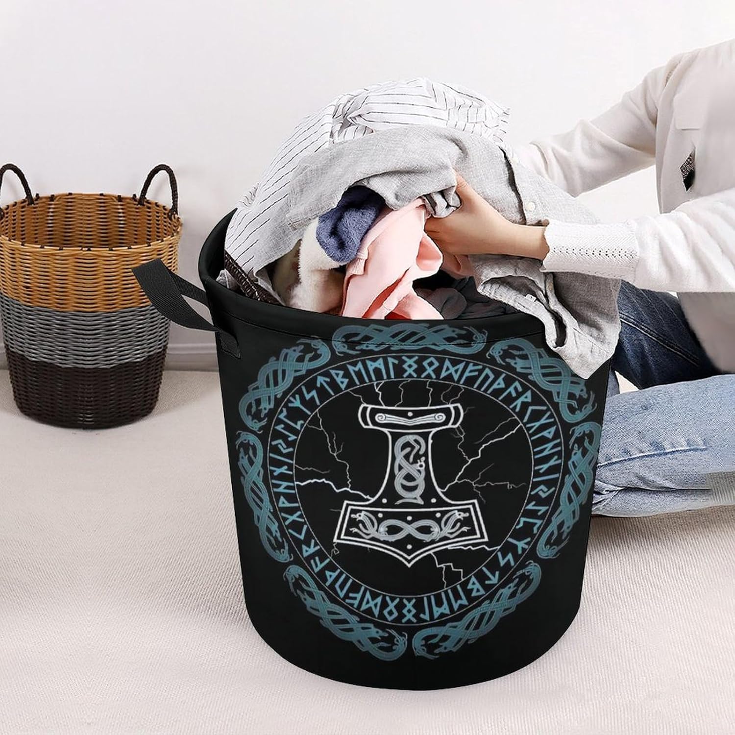 Viking inspo Norse Mythology Magic Rune Laundry Hamper