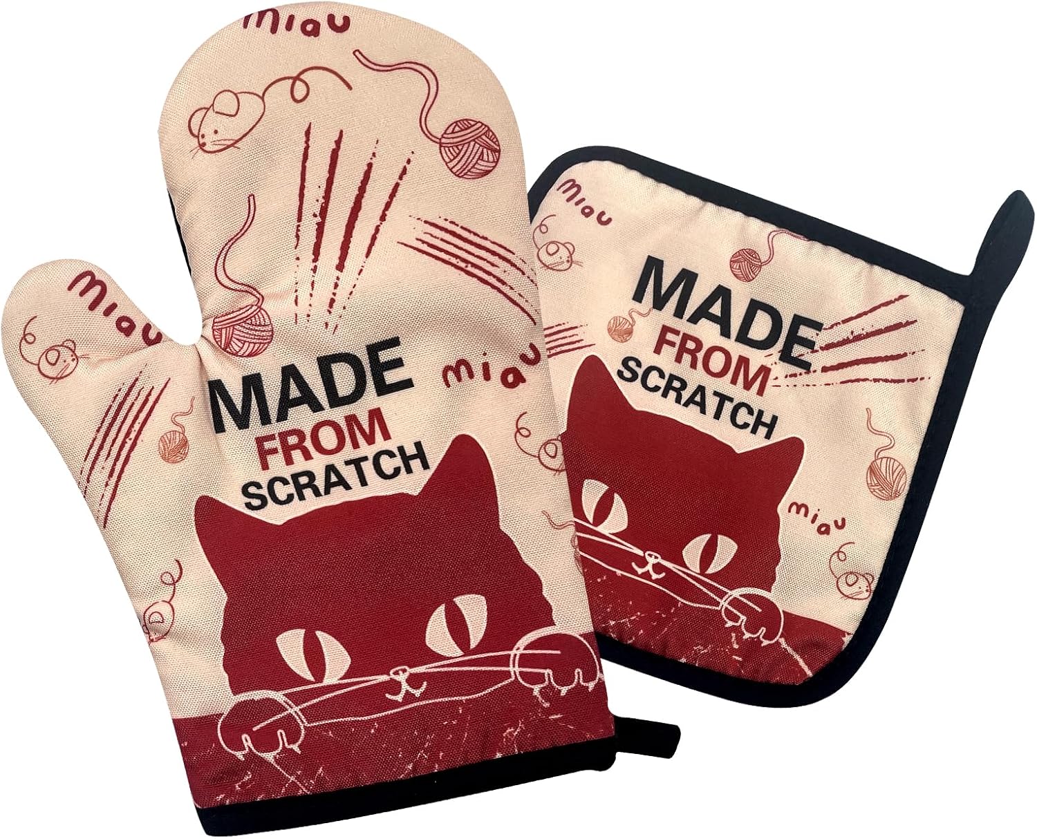 Funny Cat Oven Mitts and Potholders Set