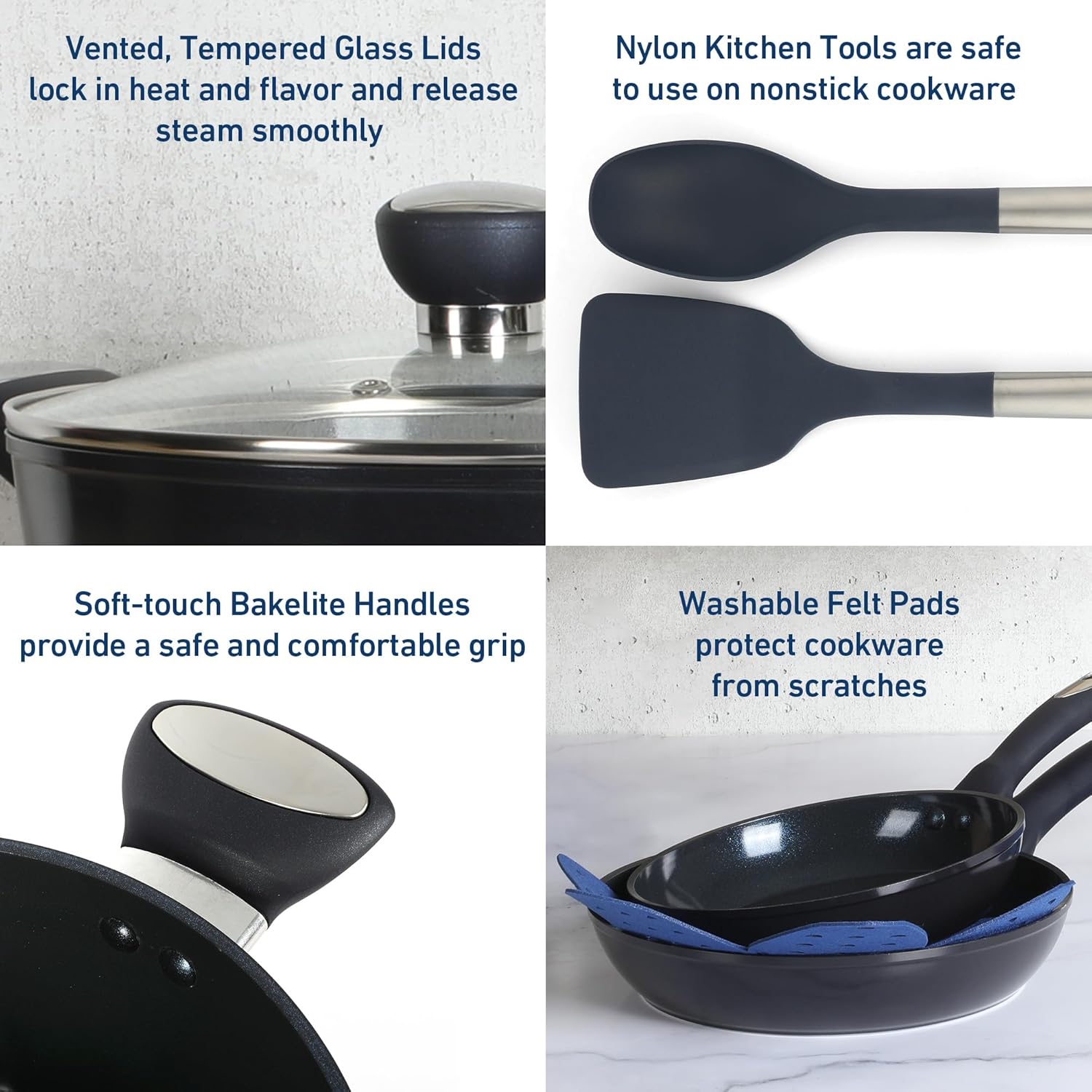 Oster Hawke 14-Piece Cookware Set BlackBlue