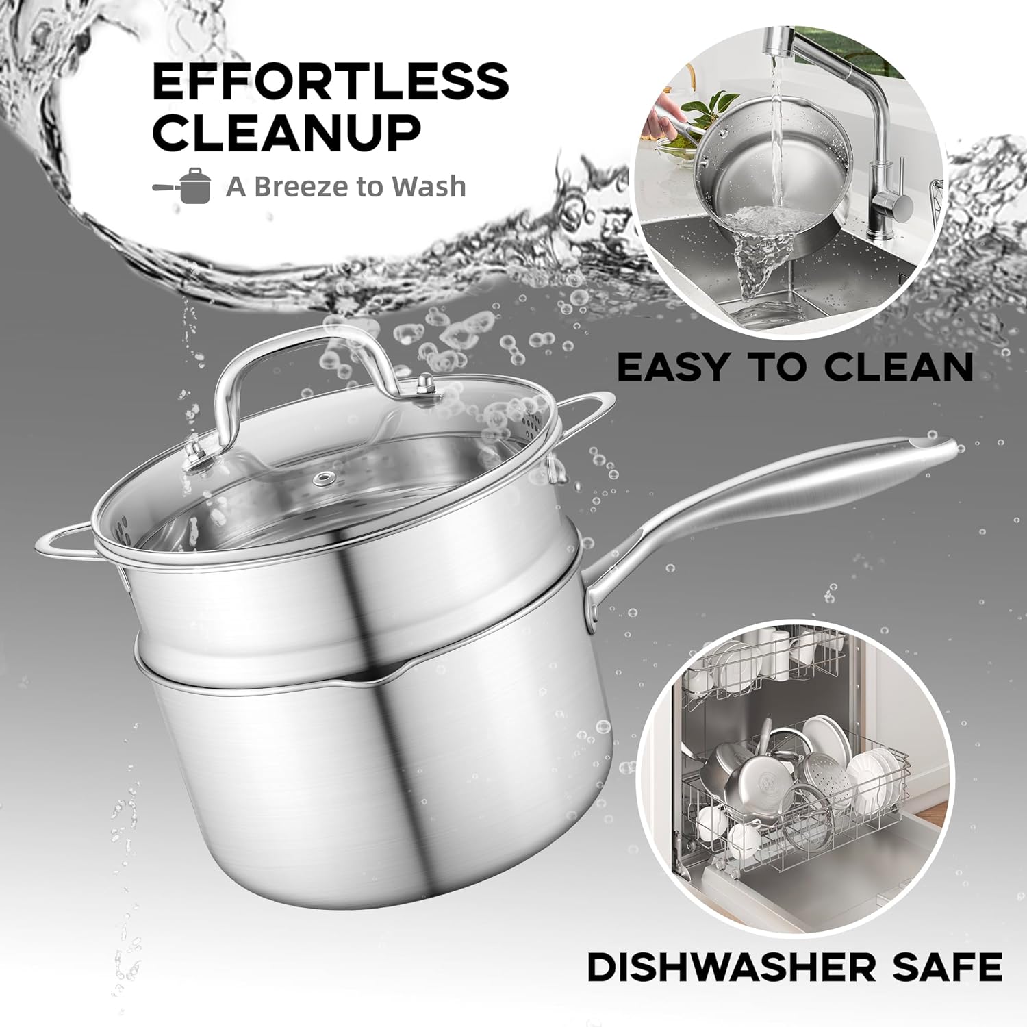 Leetaltree 15 Quart Stainless Steel Saucepan with Steamer Basket