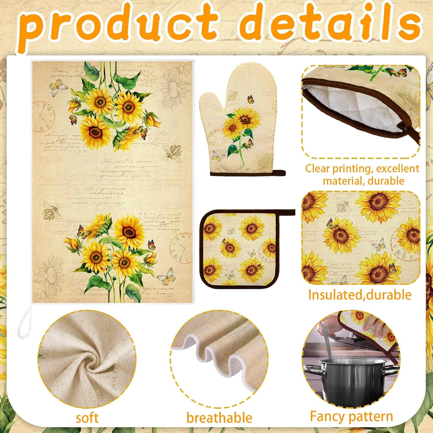 Bencailor 7 Pcs Kitchen Towels Set with Oven Mitt and Apron
