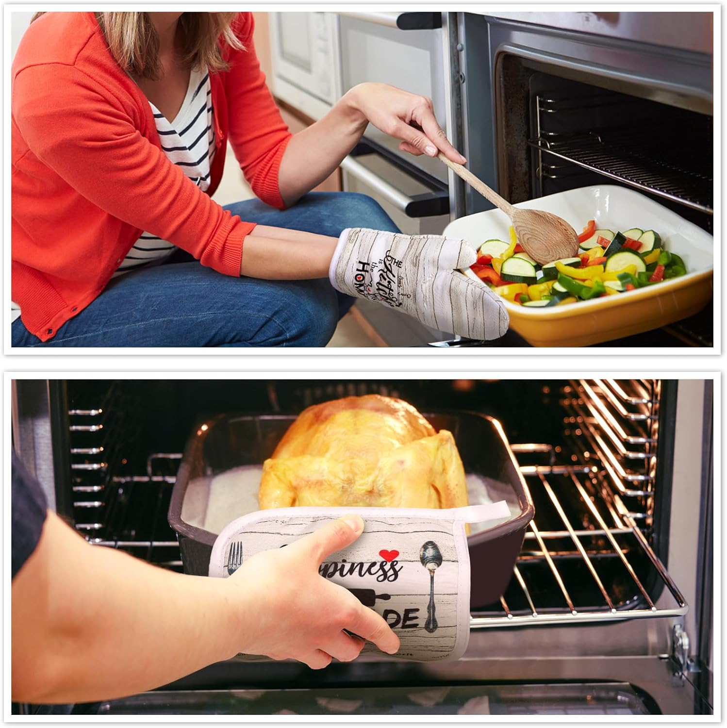 Rtteri 5 Pcs Farmhouse Dish Towels Oven Mitts Set