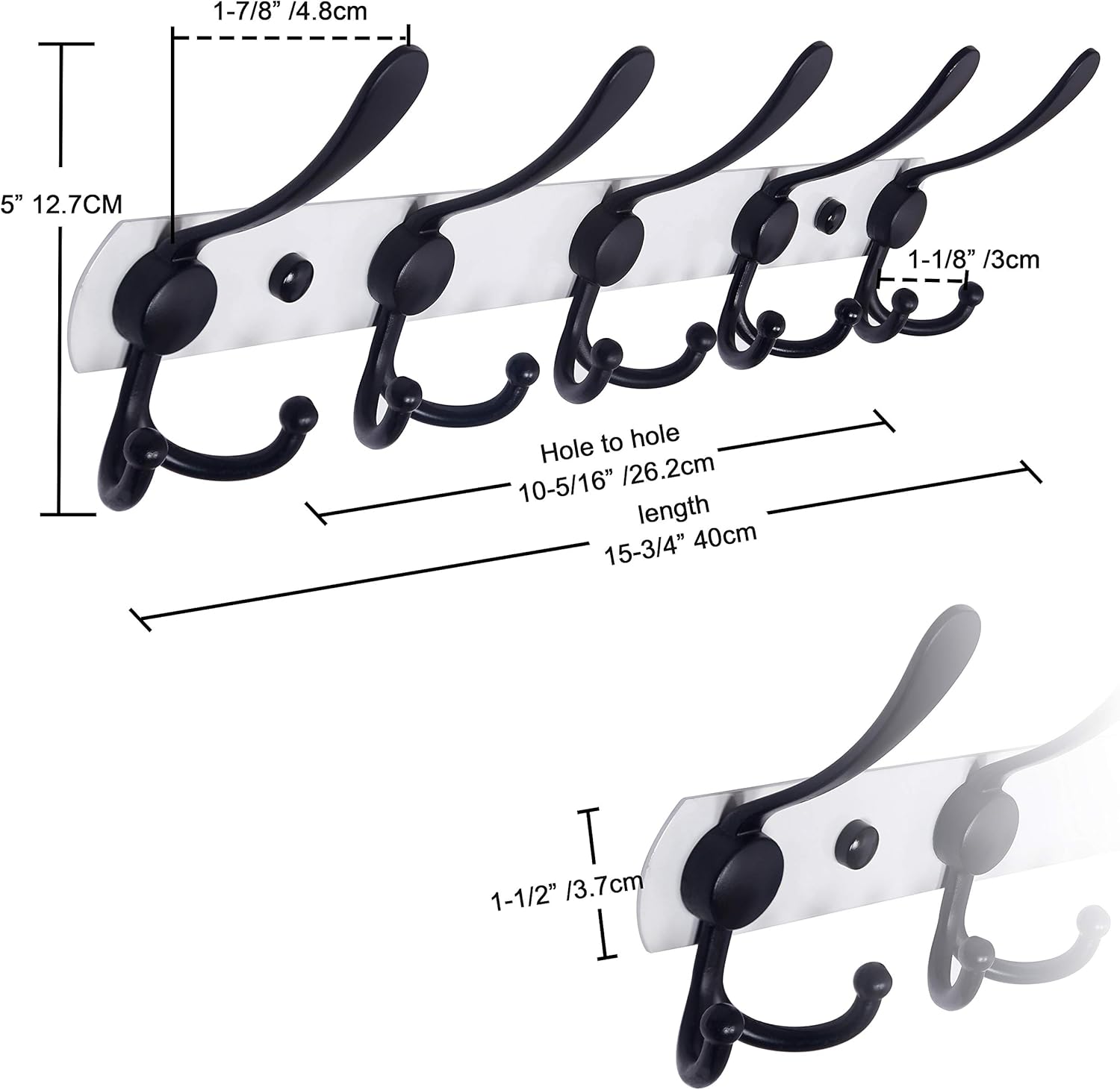 Dseap Wall Mounted Coat Rack with 5 Tri Hooks