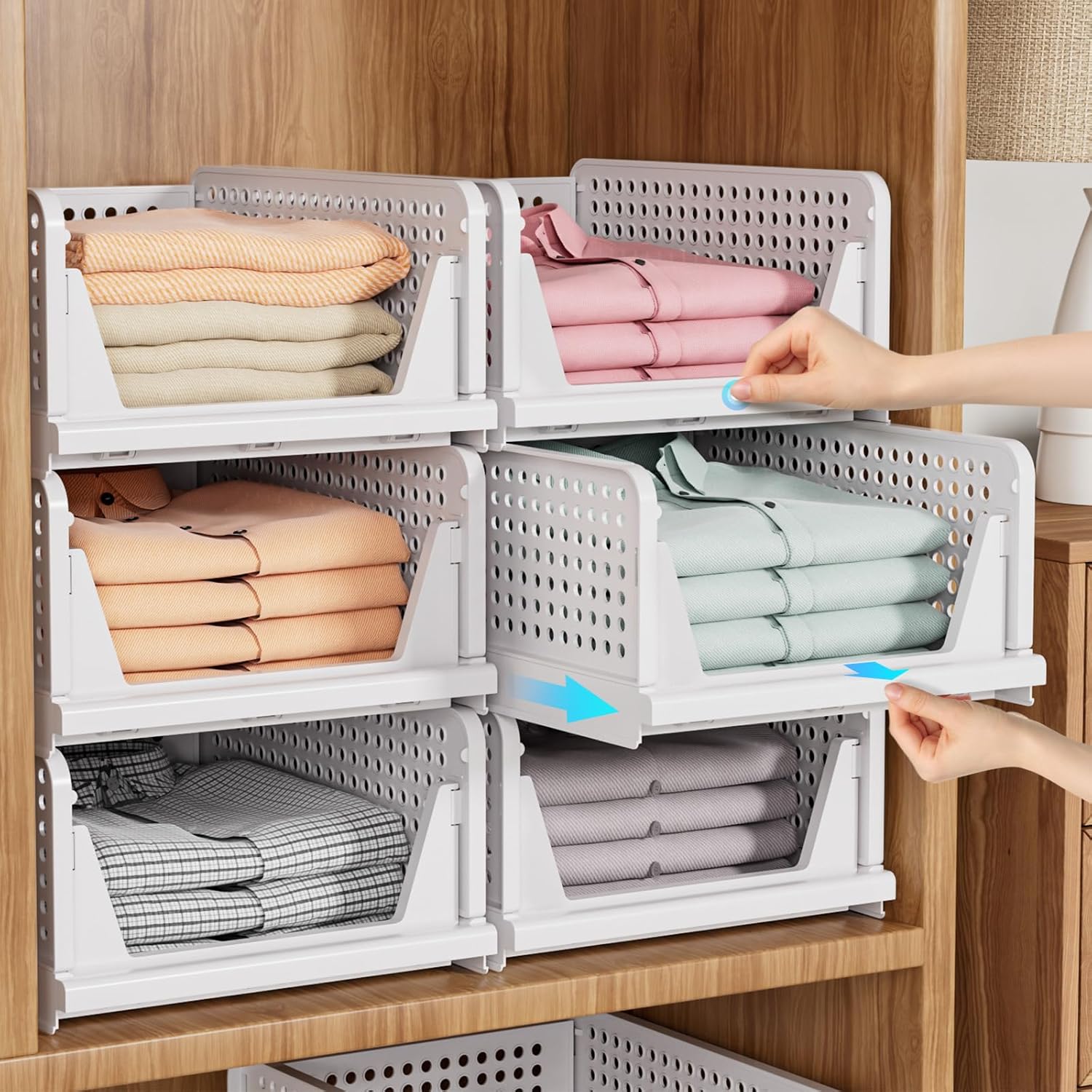 SNSLXH 5-Piece Stackable Closet Organizer Box Wardrobe Storage Solution White