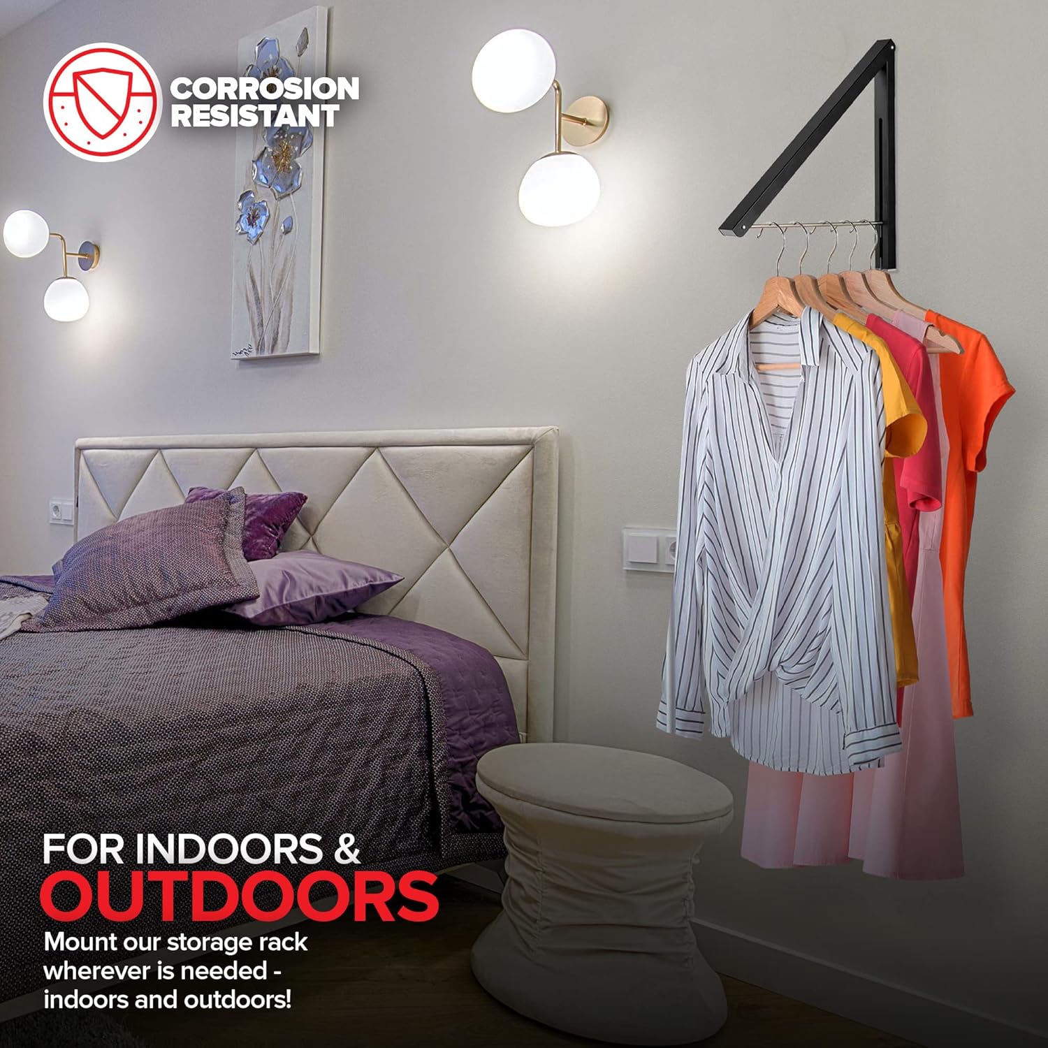 Wall-Mounted Single Foldable Clothes Rack Black