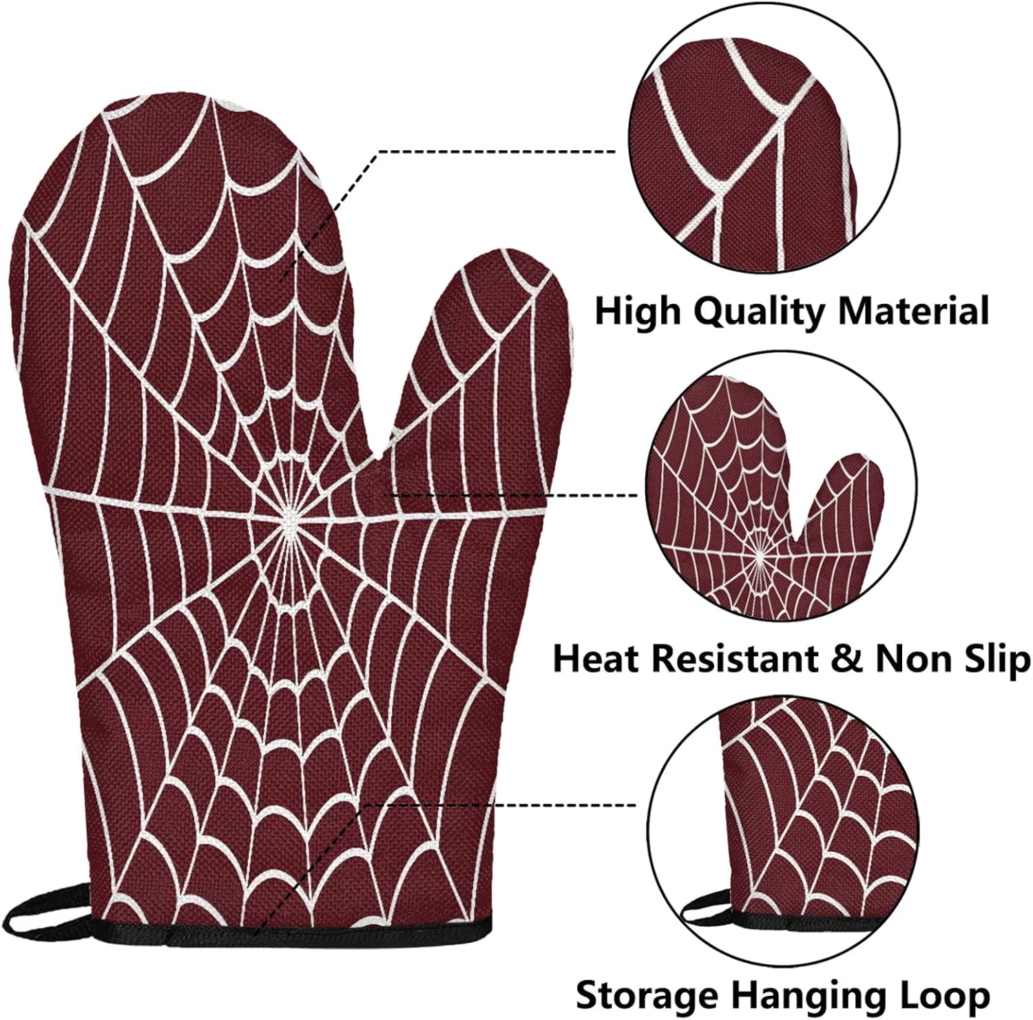 TropicalLife Spiders Web Halloween Oven Mitts and Pot Holders Set