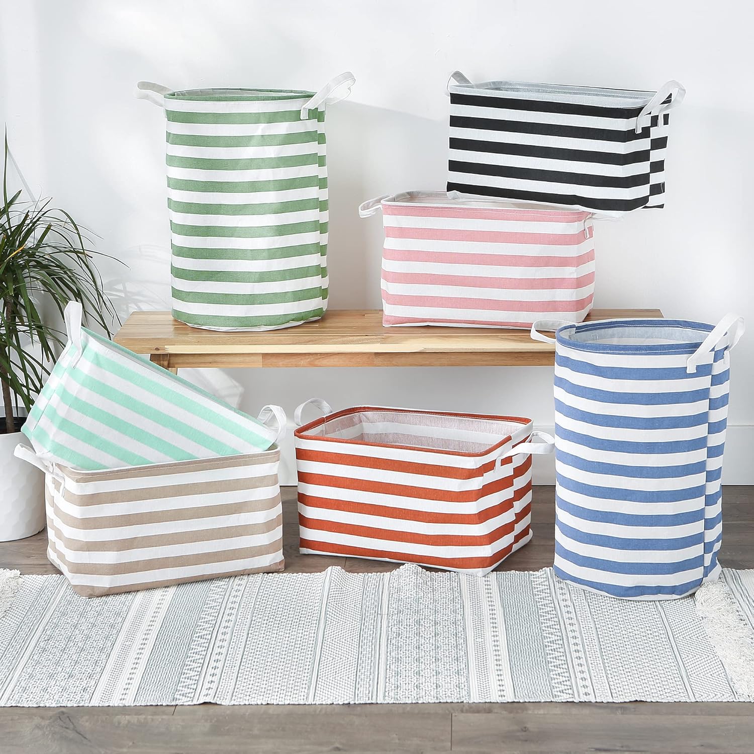 DII laundry storage collection Stone Stripe Collapsible Bins 2 piece set